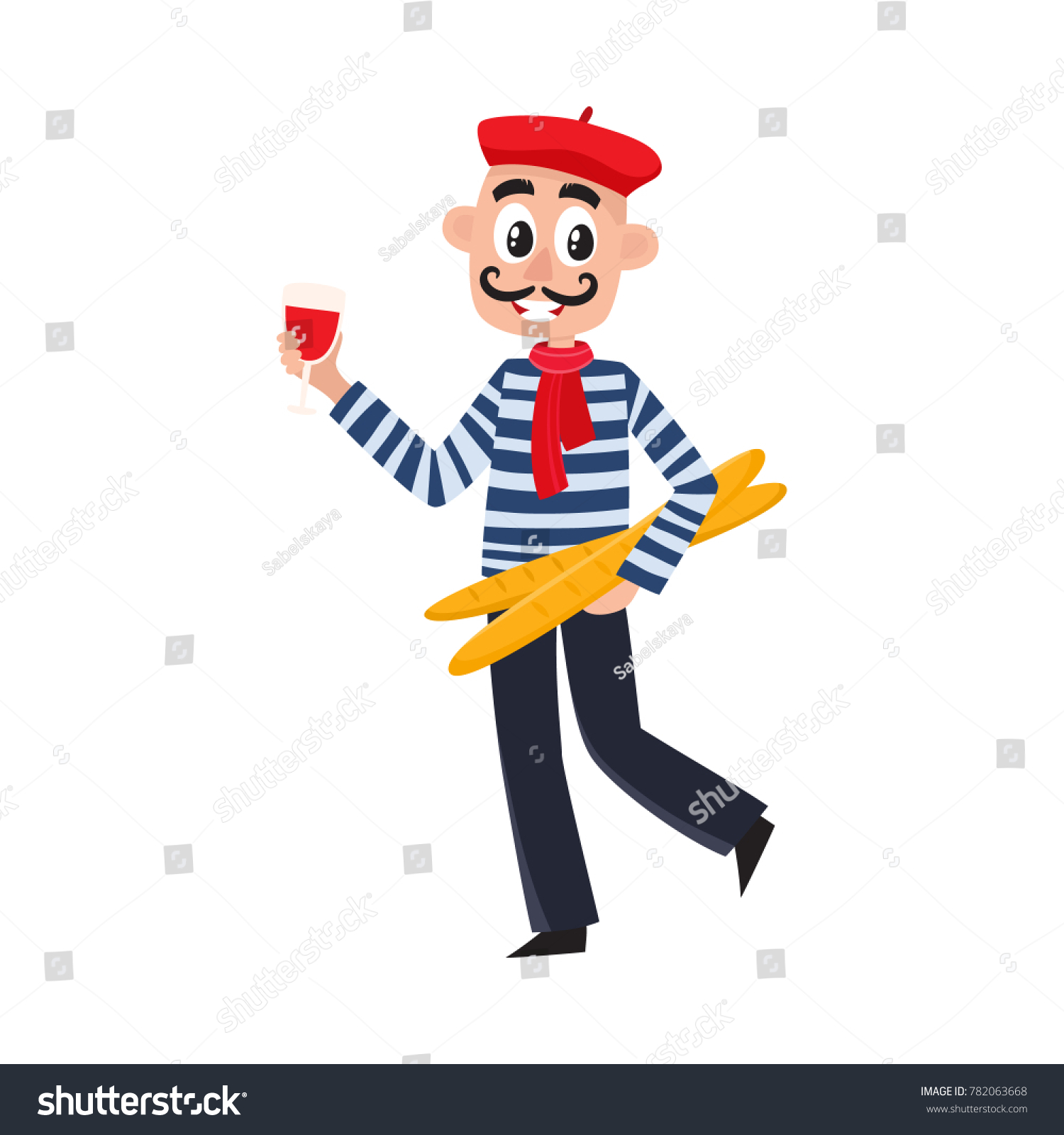 French Man Striped Shirt Beret Necktie Stock Vector (Royalty Free ...