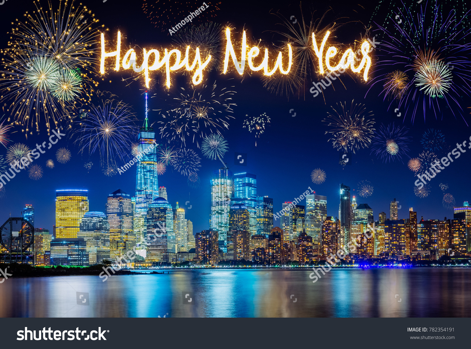 New York City Skyline Flashing Fireworks Stock Photo 782354191