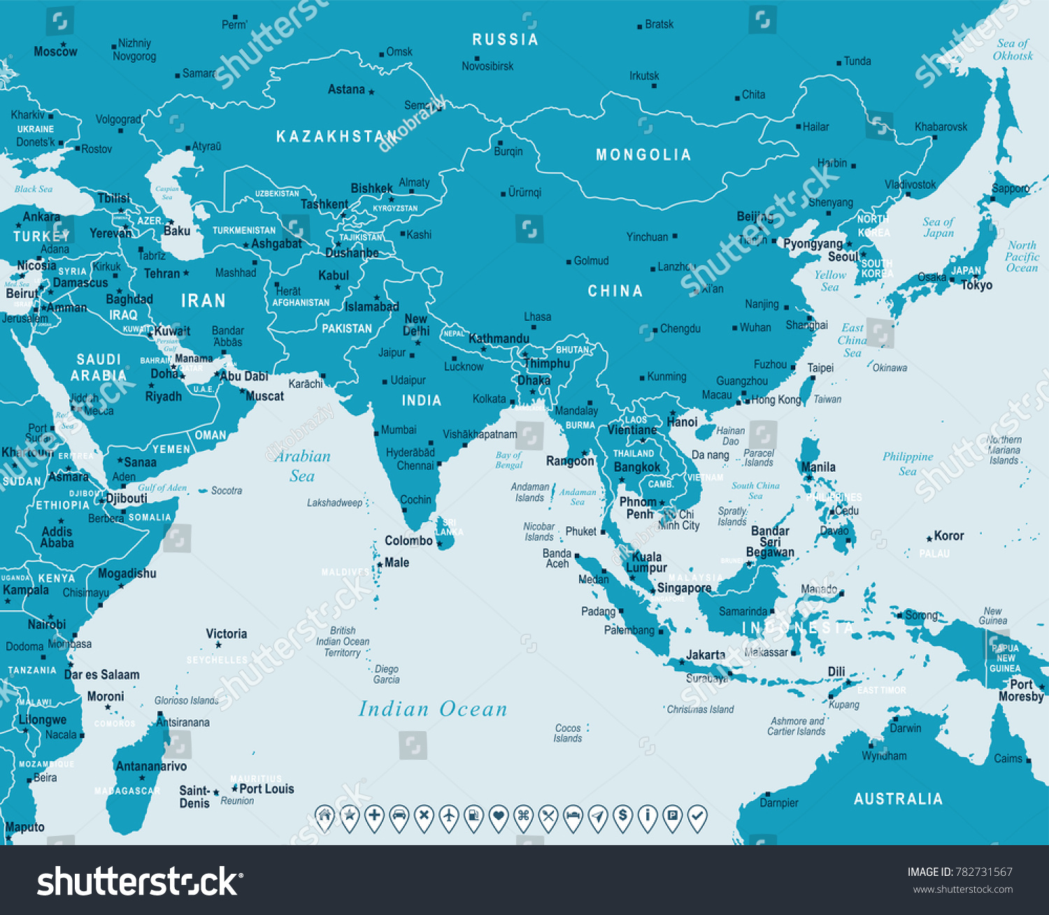 Southern Asia Map Detailed Vector Illustration Stock Vector (royalty 