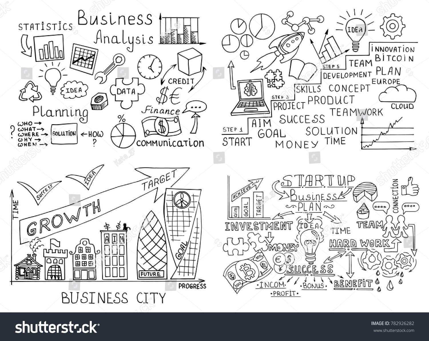 Big Set Business Doodles Icons Computer Stock Vector (Royalty Free ...