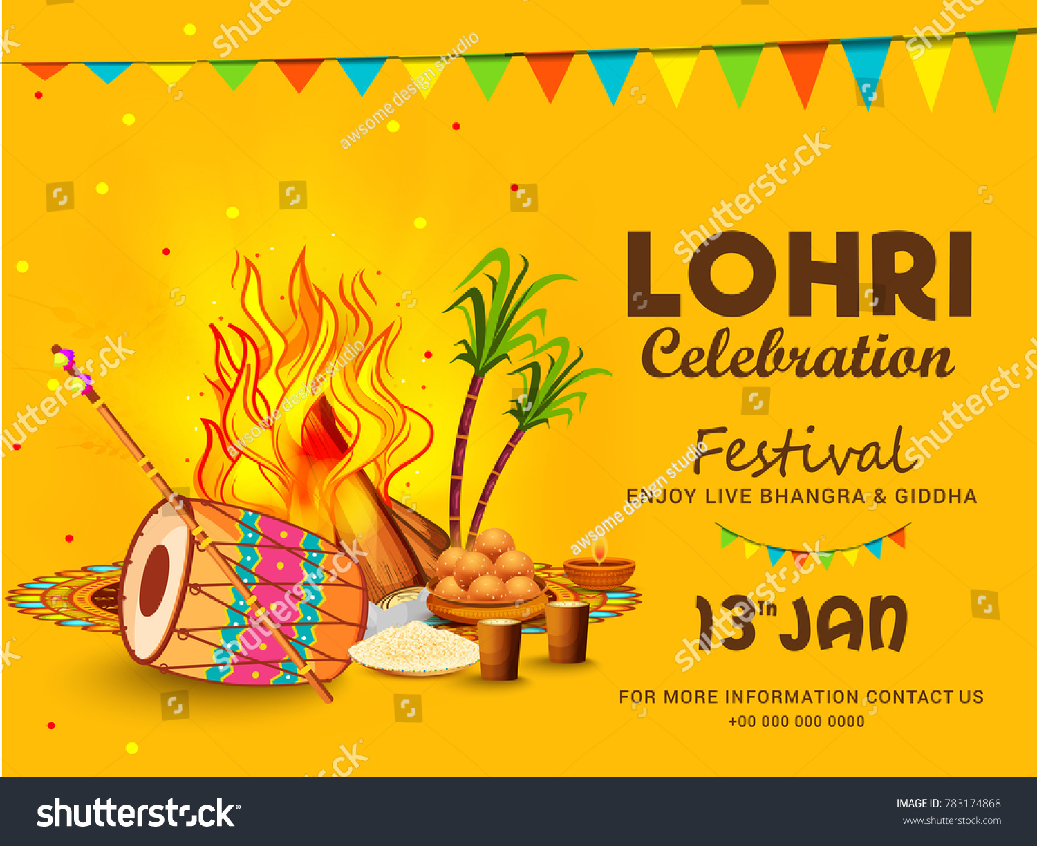 Illustration Punjabi Festival Lohri Celebration Invitation Stock Vector