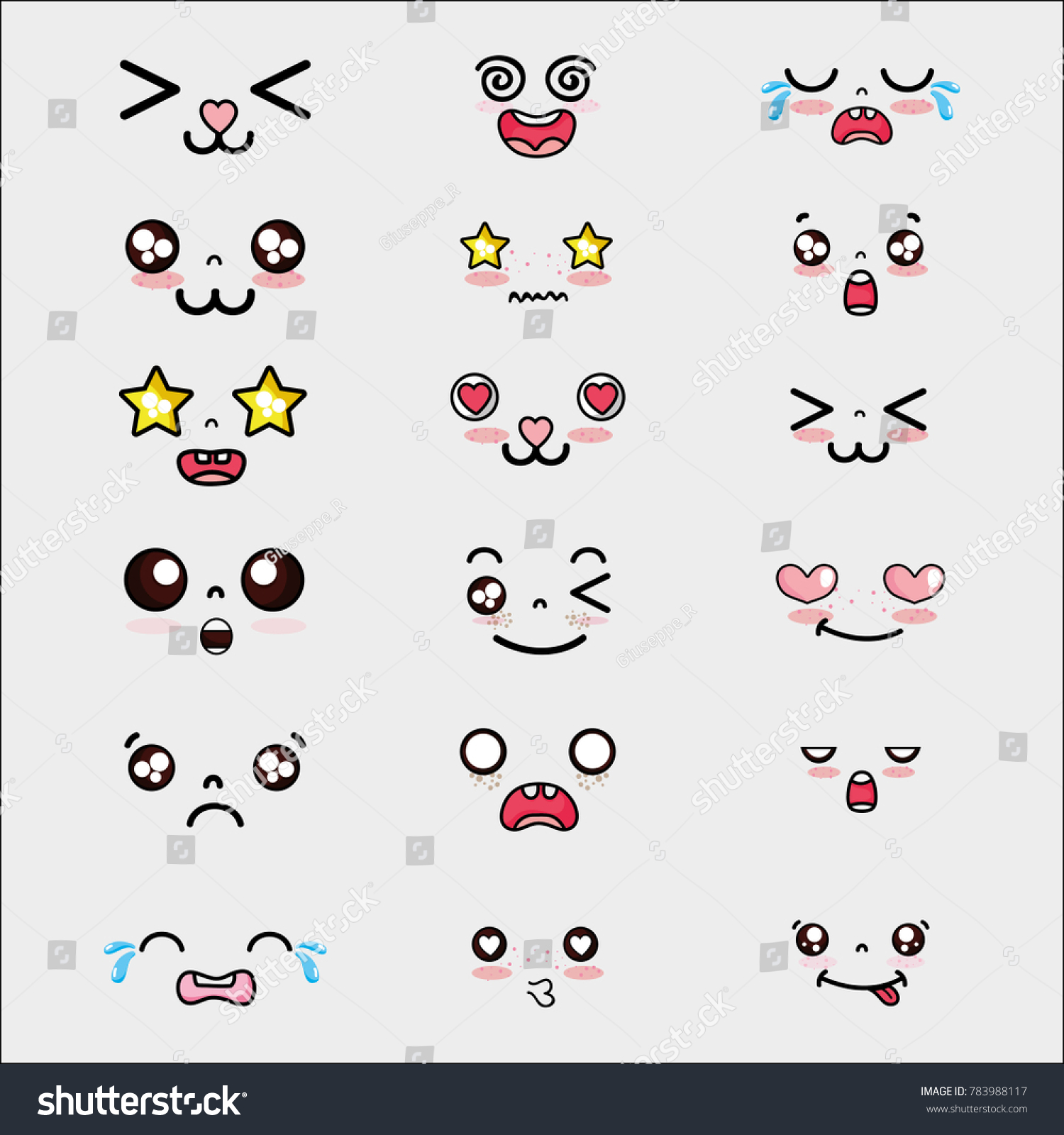 Set Kawaii Cute Faces Expression Stock Vector (Royalty Free) 783988117 ...