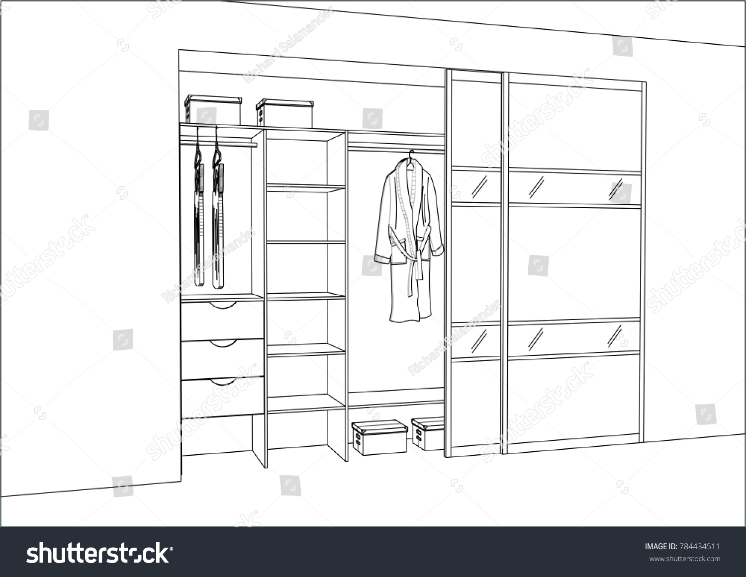 3d Vector Sketch Wardrobe Sliding Doors Stock Vector (Royalty Free ...