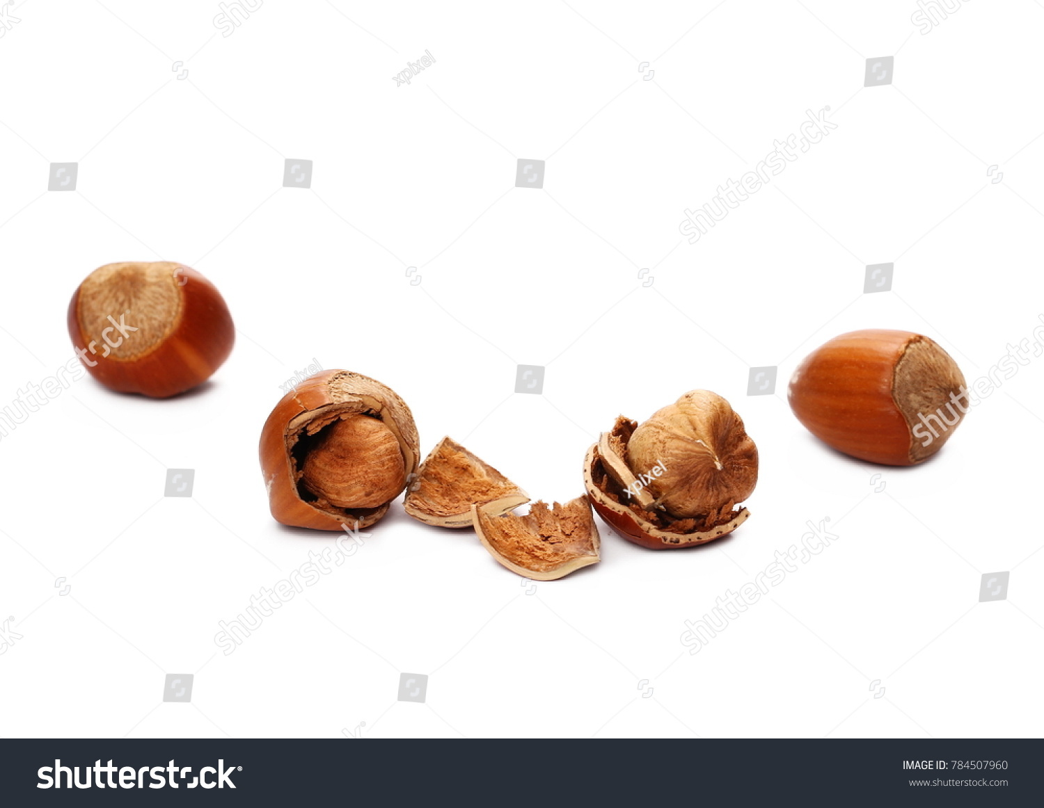 Pile Hazelnuts Isolated On White Background Stock Photo 784507960