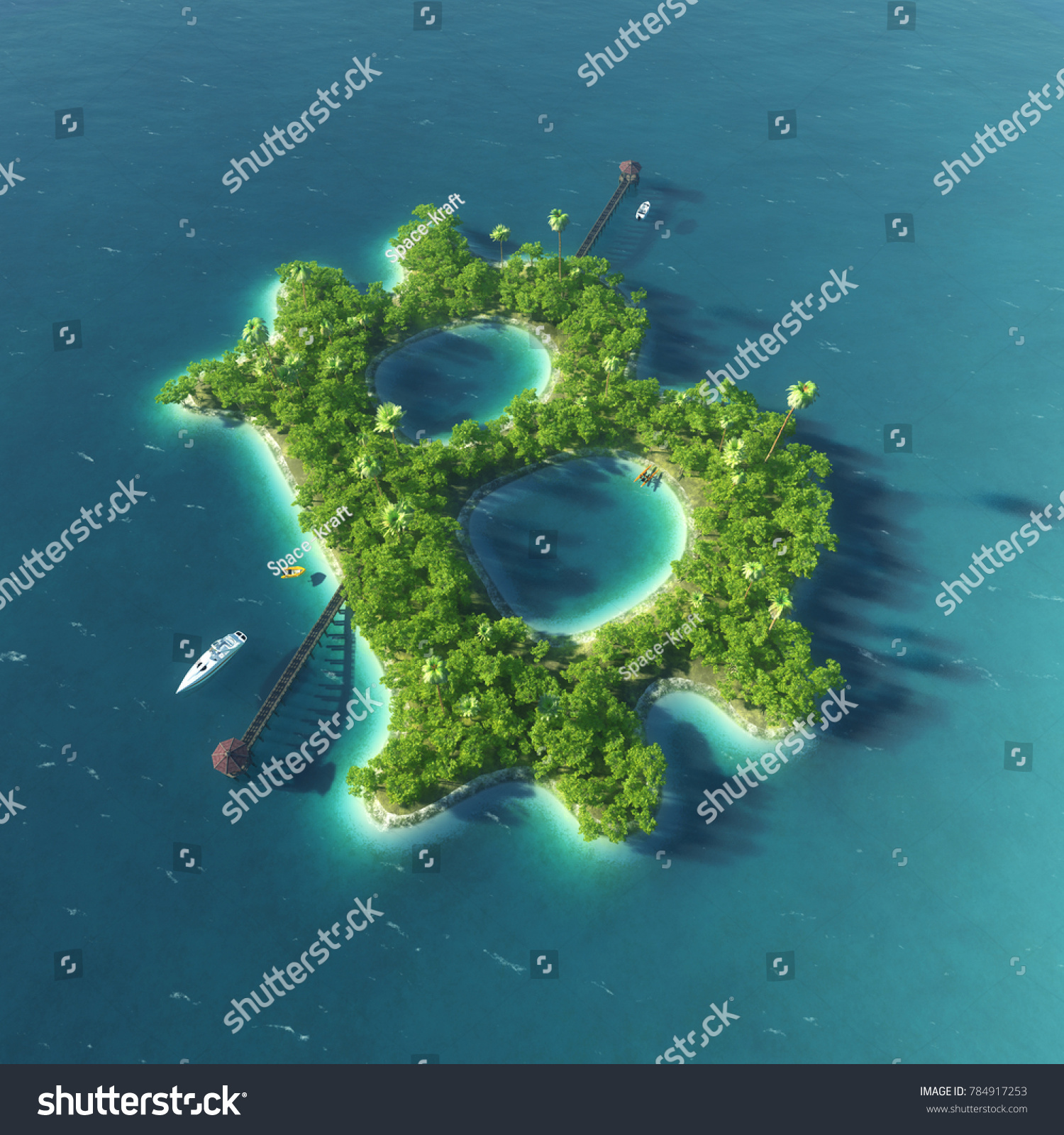 Bitcoin Island Abstract Bitcoin Symbol Form Stock Illustration ...