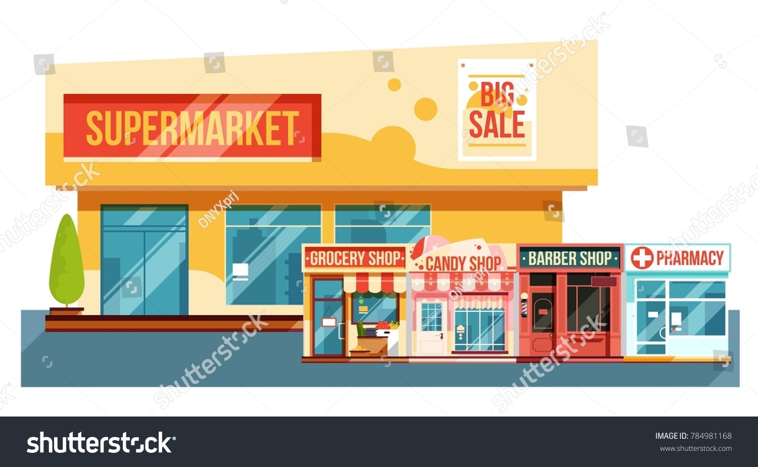 Supermarket Small Magazines Cityscape Flat Style Stock Illustration ...