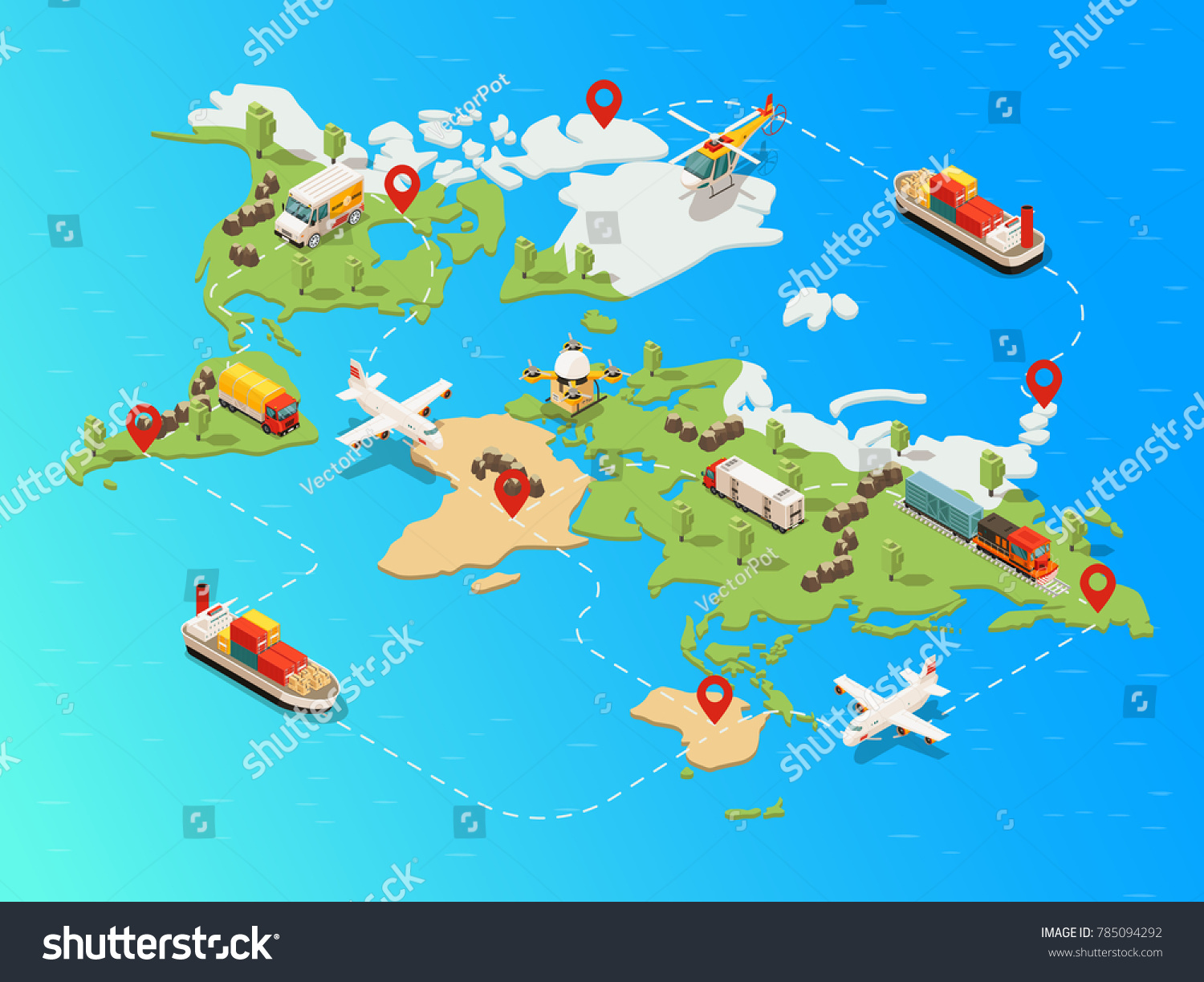 Isometric Global Logistic Network Template Truck Stock Vector (Royalty ...