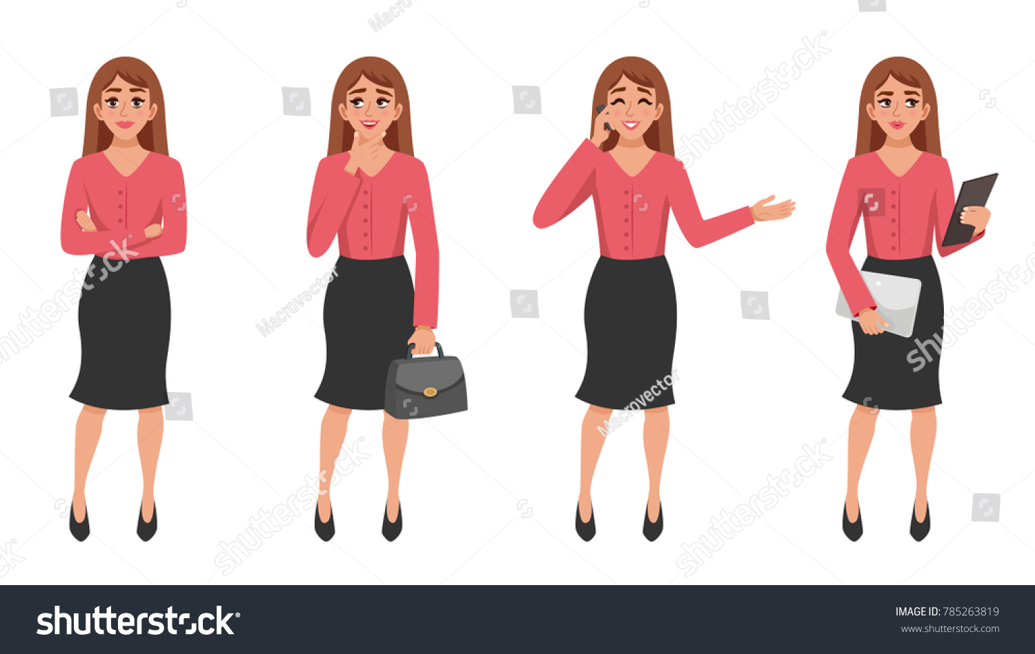 Cartoon Woman Character Various Poses Business Stock Illustration ...