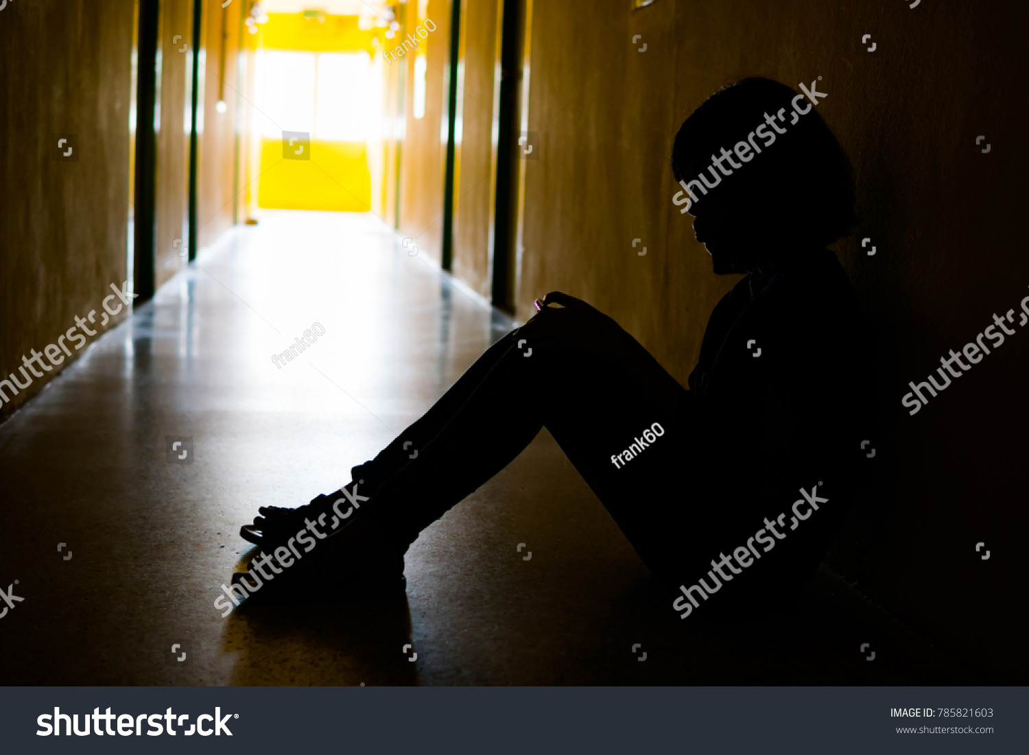 Silhouette Sad Depressed Women Sitting Walkway Stock Photo 785821603 ...