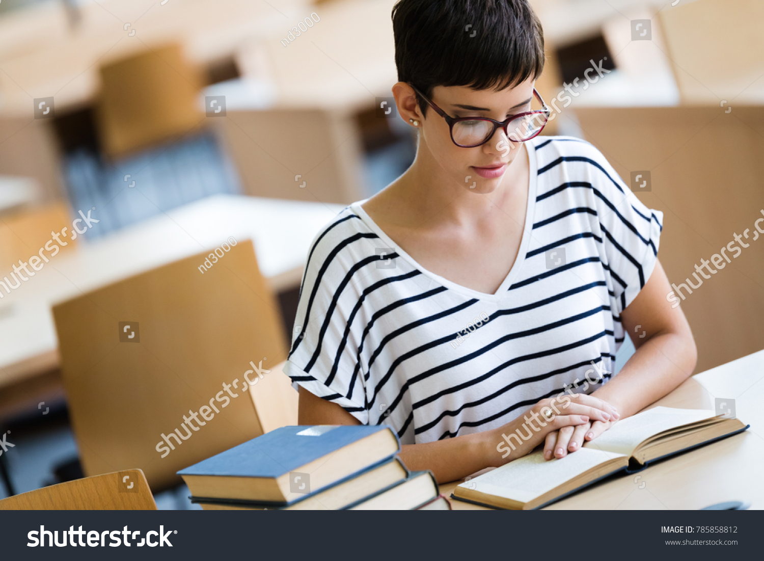 Young Stressed Student Girl Studying Pile Stock Photo 785858812 ...