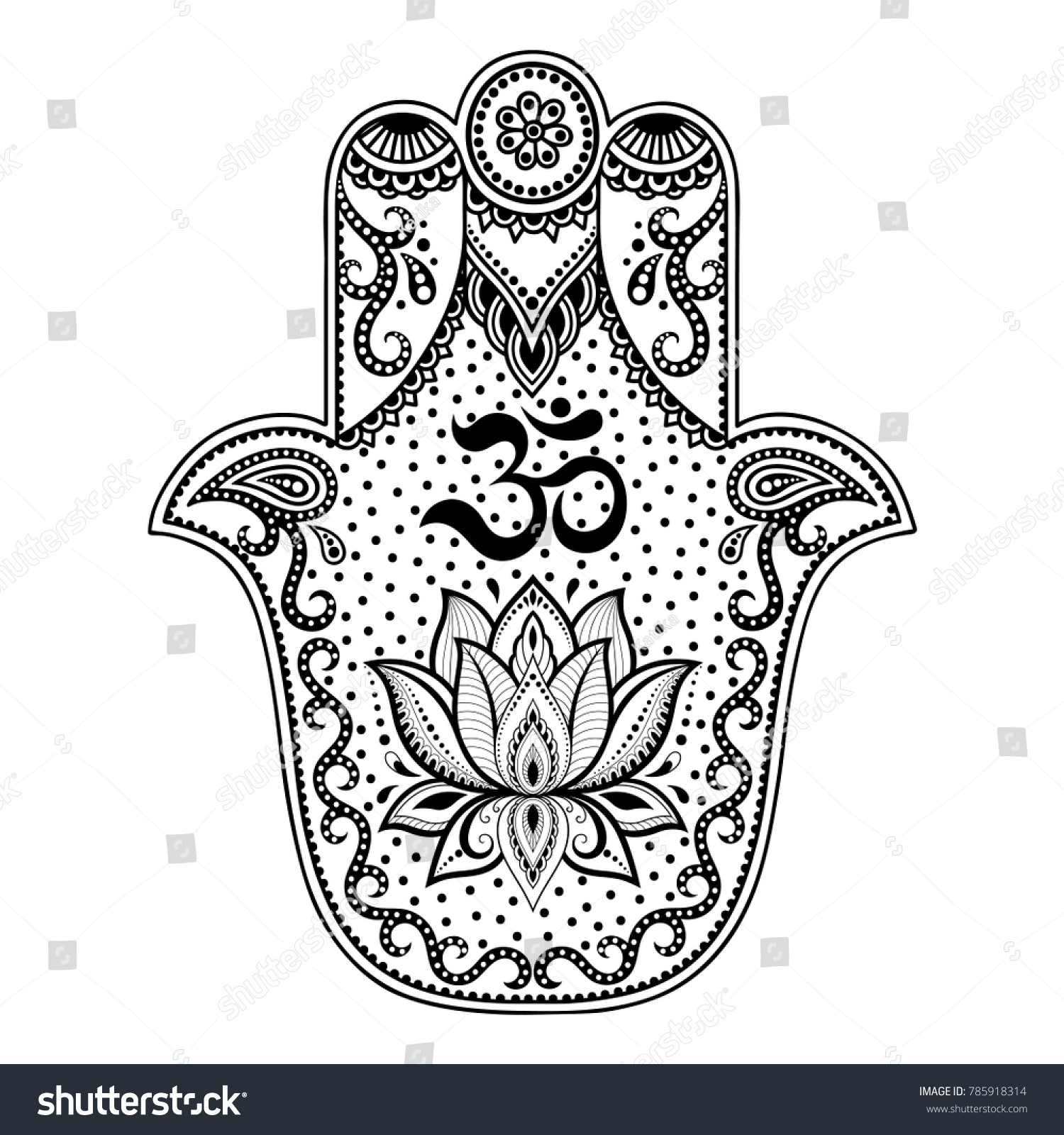 Hamsa Hand Drawn Symbol Mantra Om Stock Vector (Royalty Free) 785918314 ...