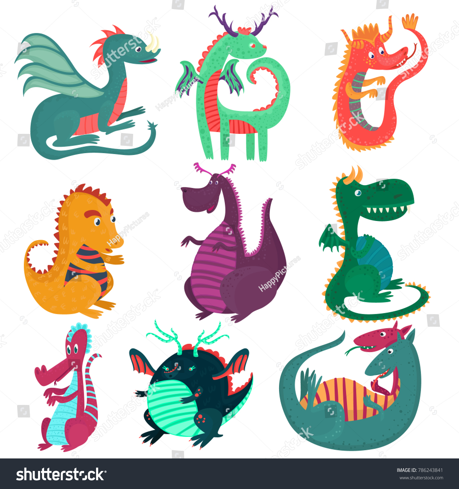 Cute Funny Dragon Characters Set Cchildish Stock Vector (Royalty Free ...