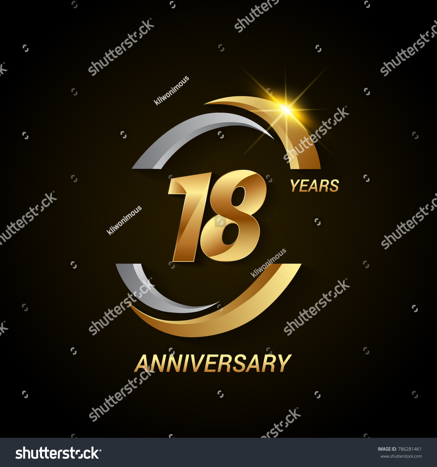 18 Years Anniversary Celebration Logotype Golden Stock Vector (Royalty ...