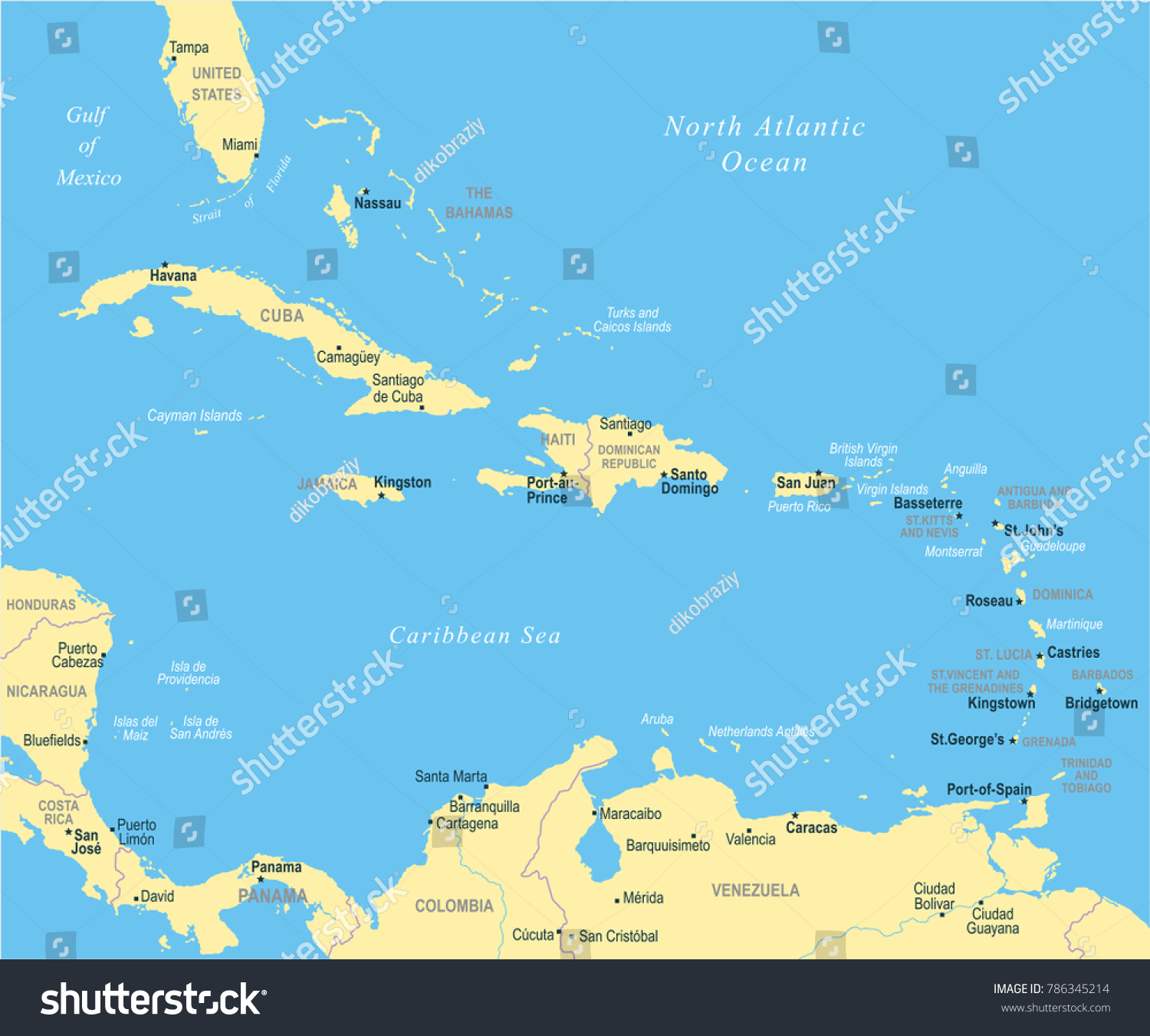 Caribbean Map Detailed Vector Illustration Stock Vector (Royalty Free ...