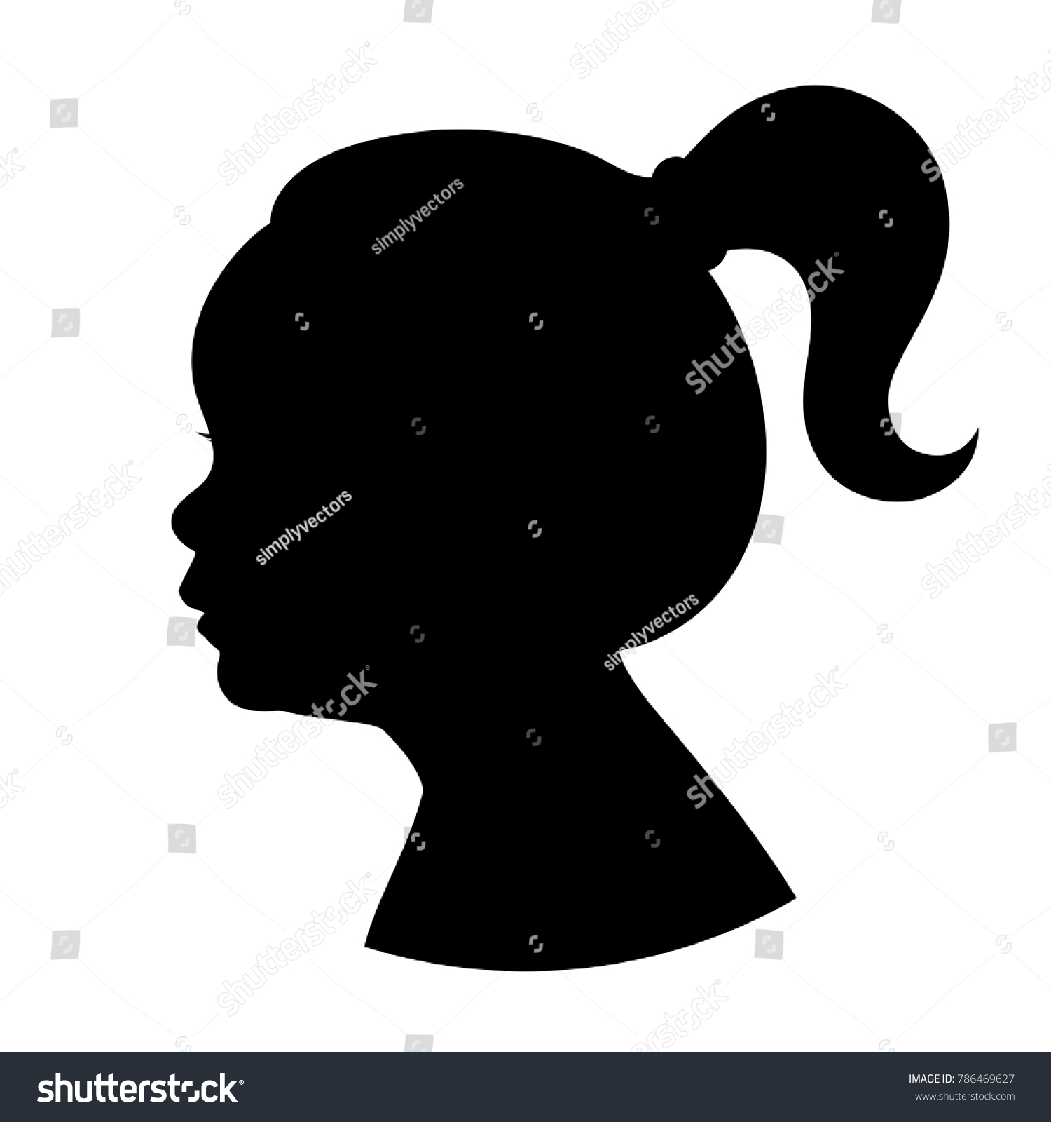 Silhouette Girl Kid Head Ponytail Vector Stock Vector (Royalty Free ...