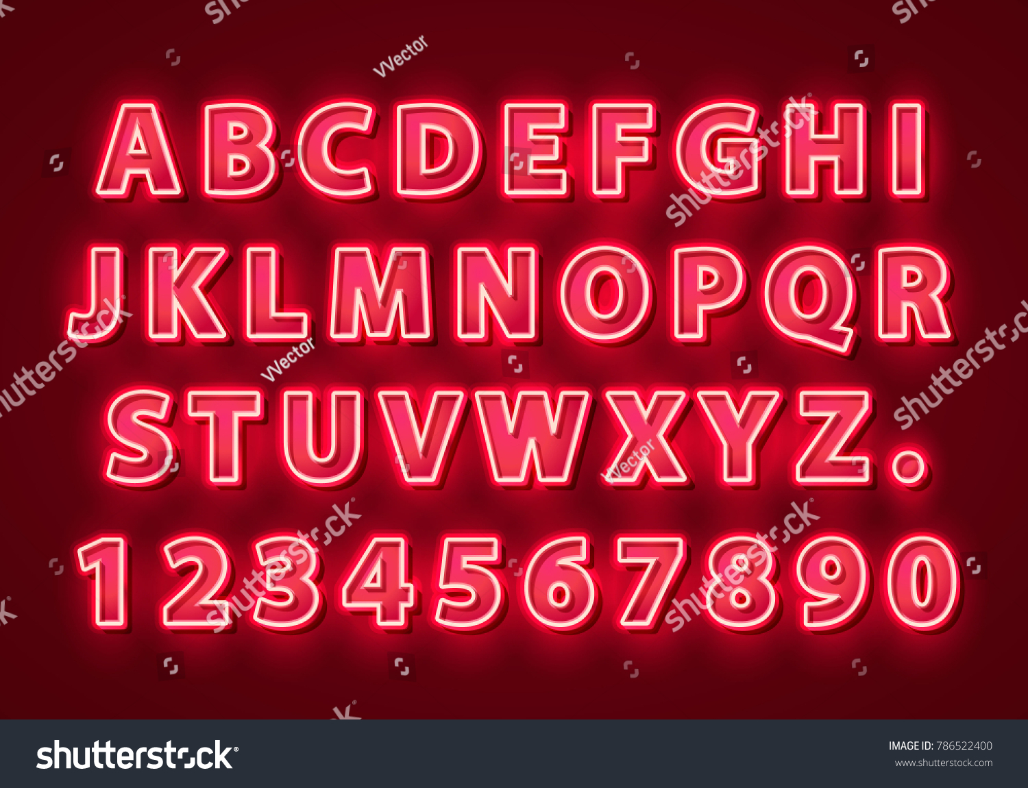 Font Neon Red Symbol Light Letter Stock Vector (Royalty Free) 786522400 ...