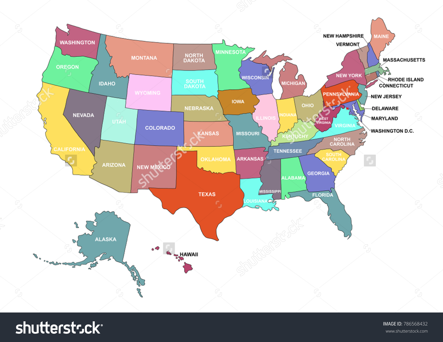 Usa Map All States Names On Stock Illustration 786568432 | Shutterstock