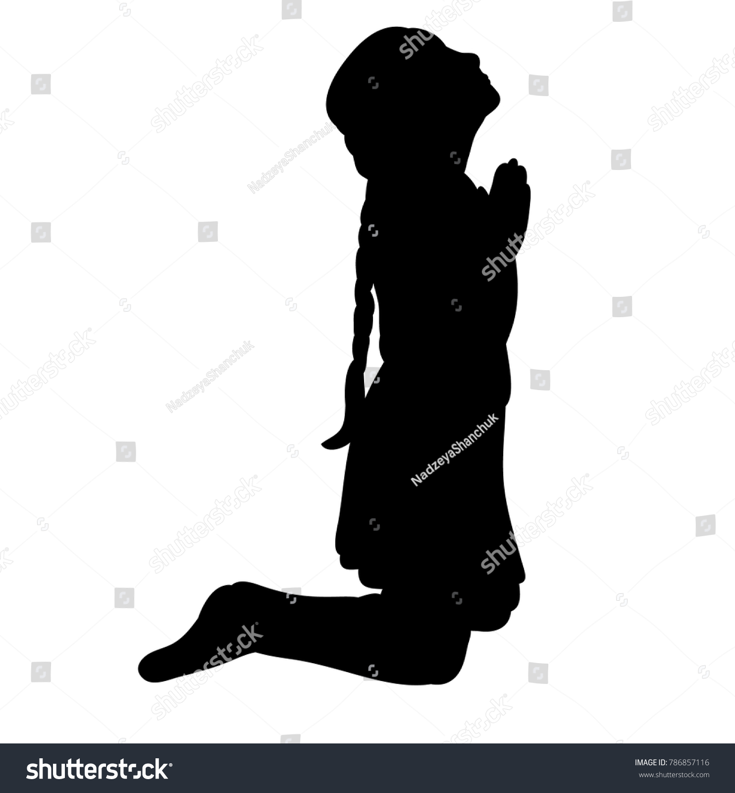 Isolated Silhouette Little Girl Praying Stock Illustration 786857116 ...