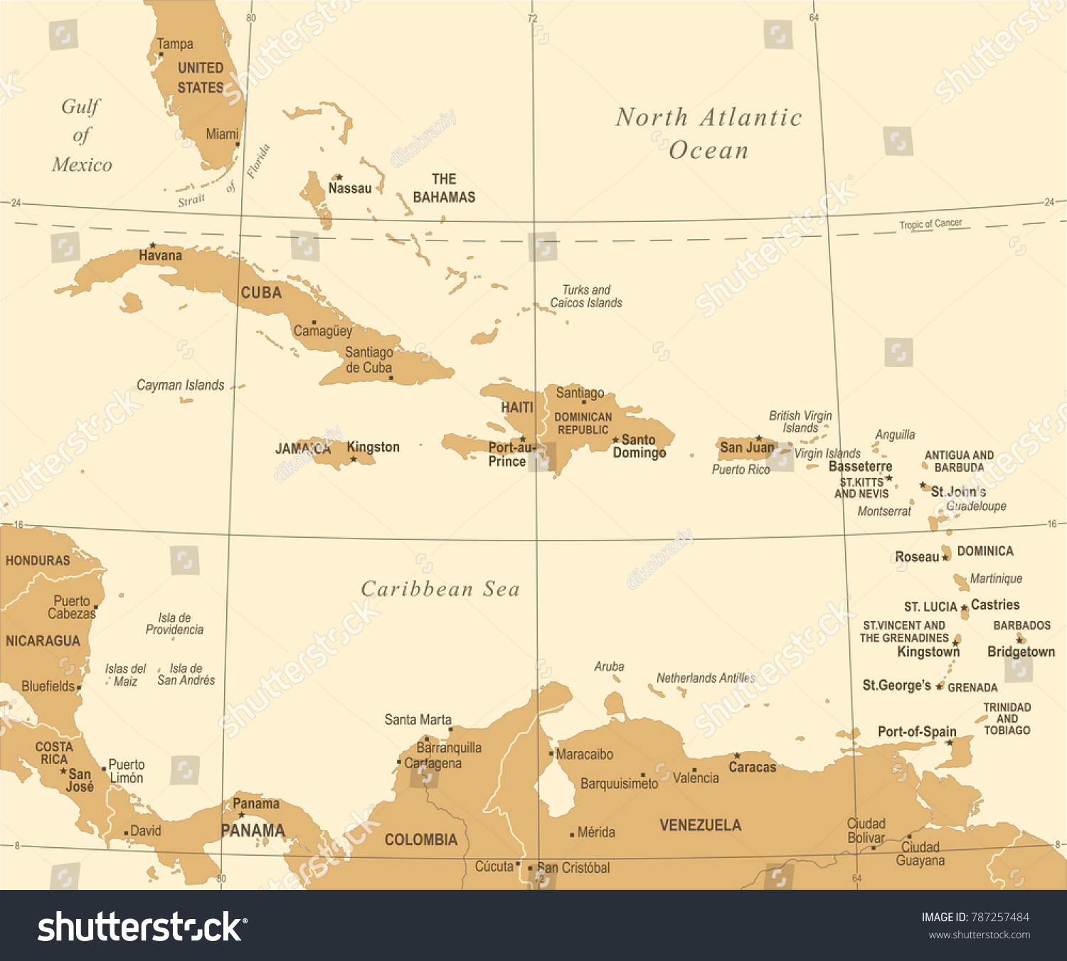 Caribbean Map Vintage Detailed Vector Illustration Stock Vector ...