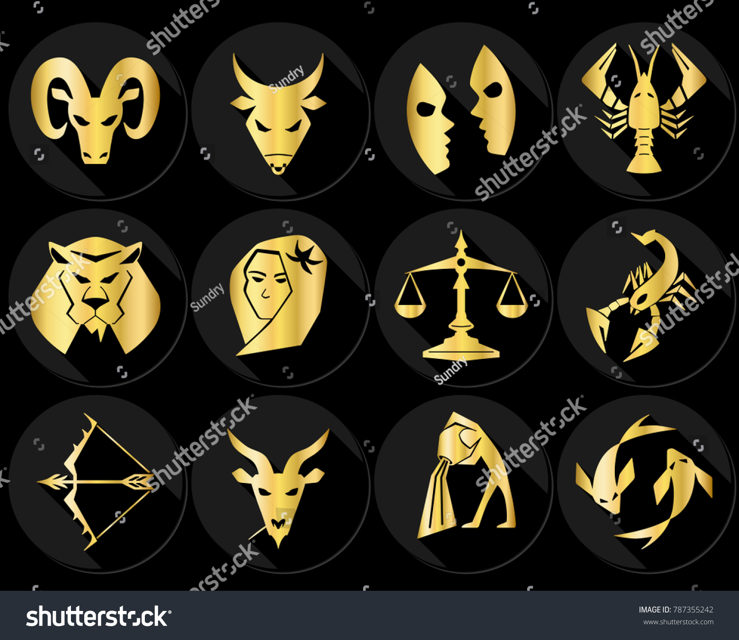 Zodiac Signs Horoscope Symbols Flat Icons Stock Vector Royalty Free