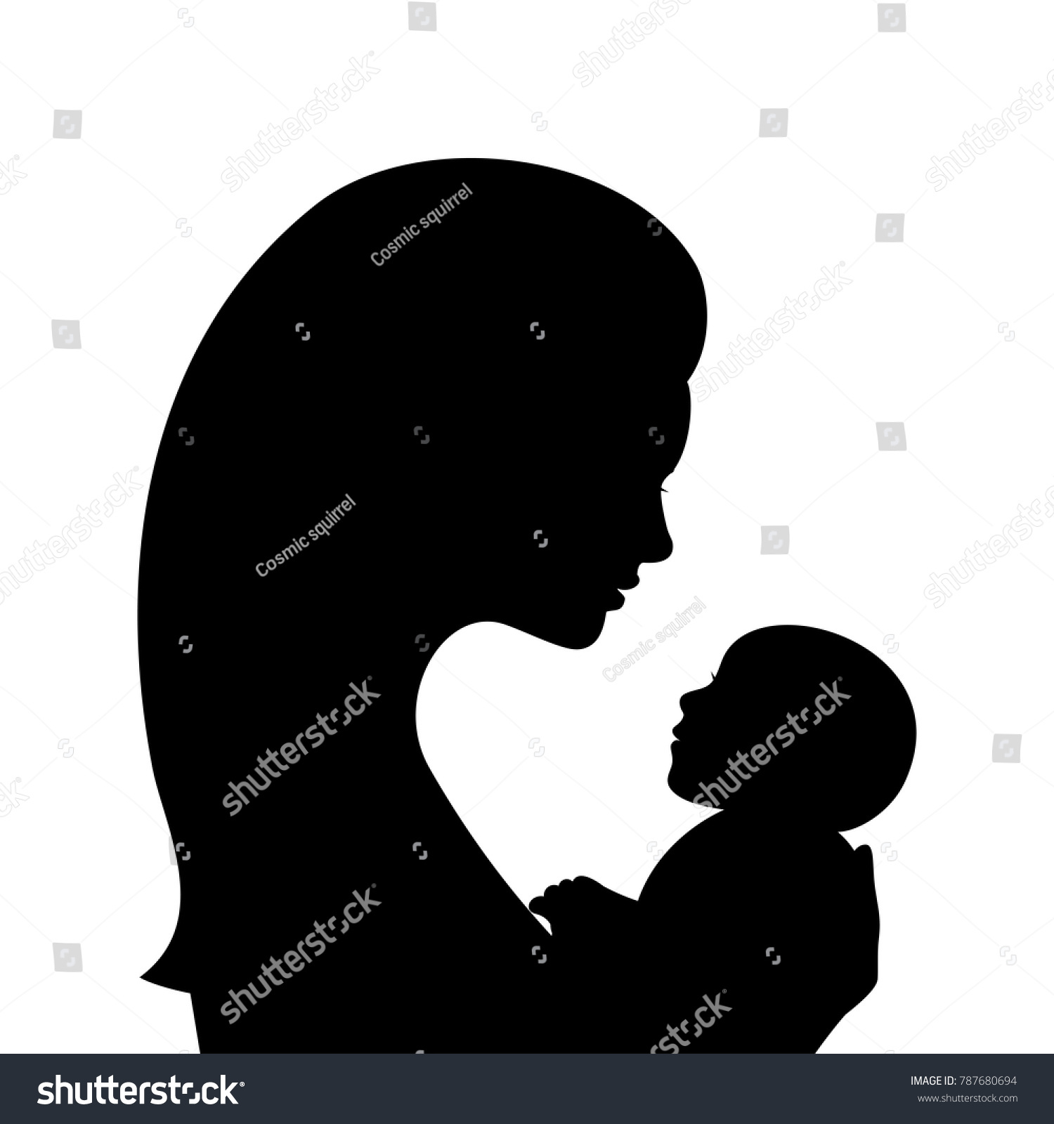 Mother Newborn Baby Profile Silhouettes Isolated Stock Vector (Royalty ...