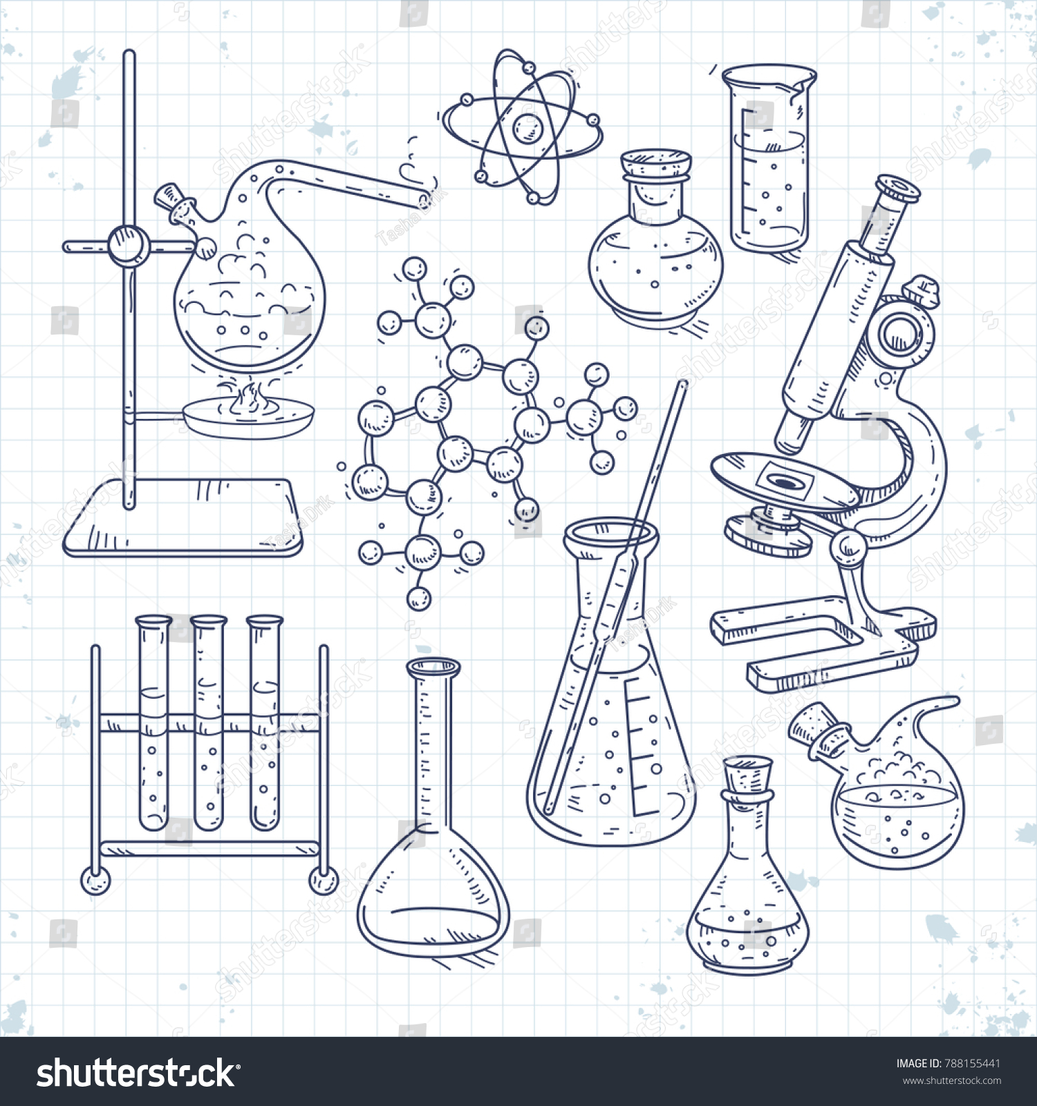 Sketch Set Various Devices Chemical Experiments Stock Vector (Royalty ...