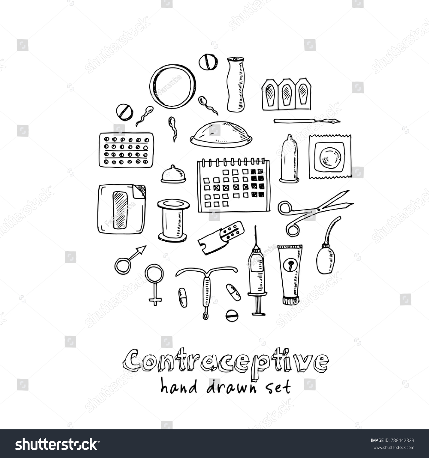 Hand Drawn Doodle Contraceptive Set Vector Stock Vector Royalty Free 788442823 Shutterstock 2181
