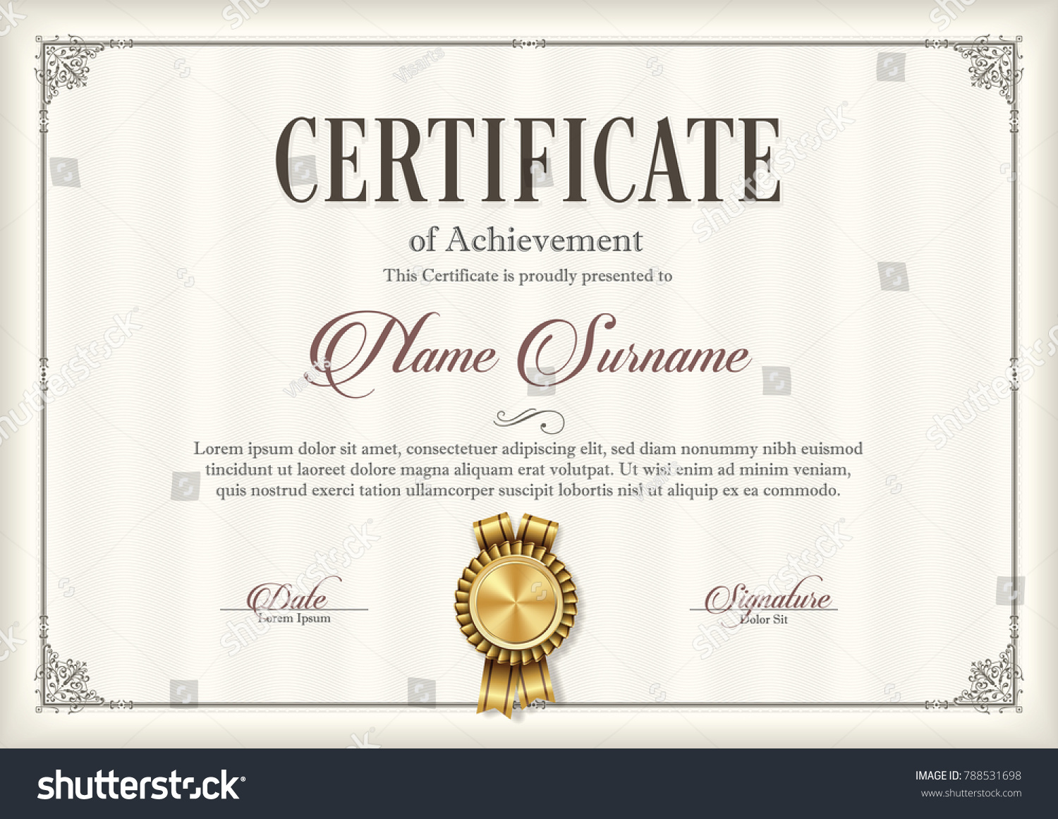 Certificate Achievement Vintage Frame Stock Vector (Royalty Free ...