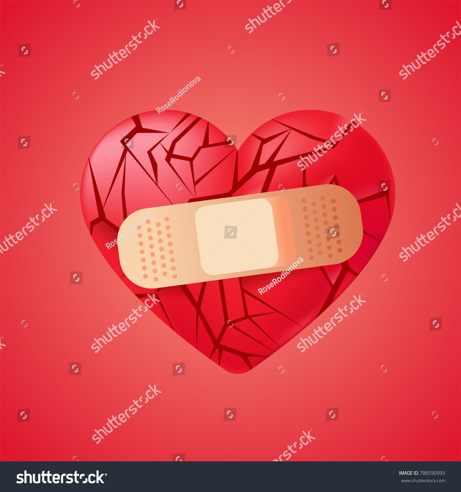 Broken Heart Sealed Medical Bandage Red Stock Vector (royalty Free 