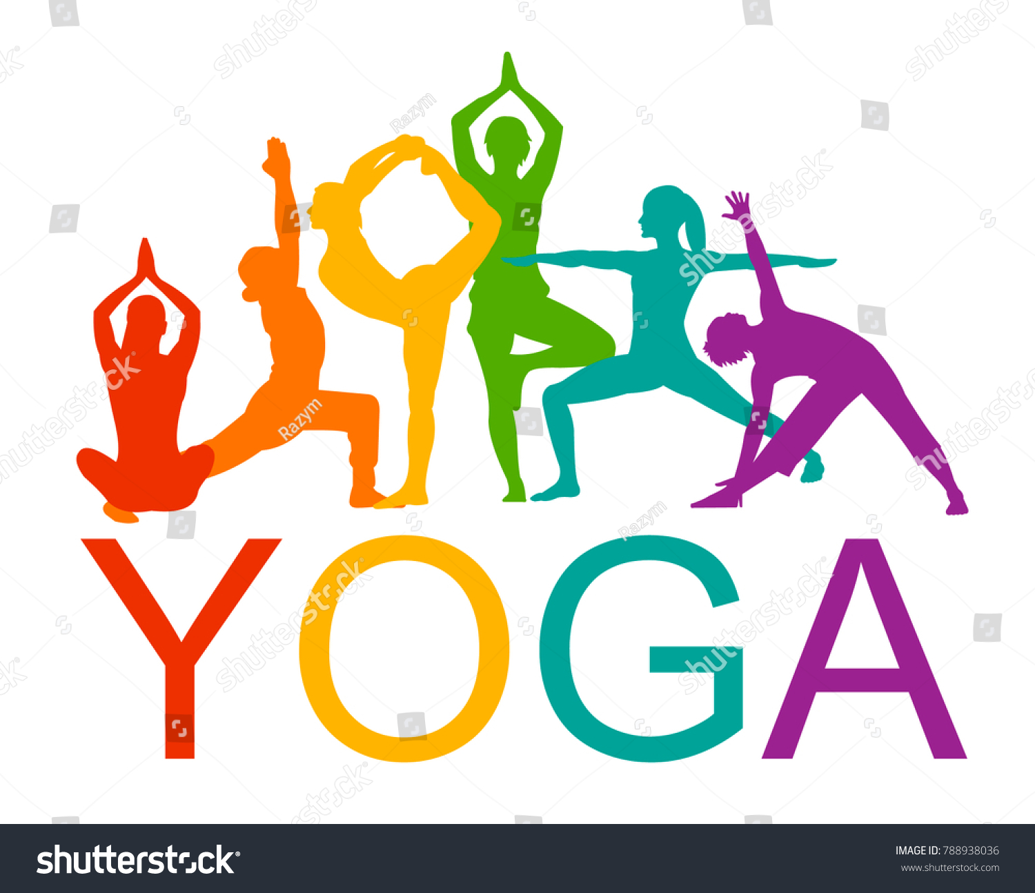 Detailed Colorful Silhouette Yoga Vector Illustration Stock Vector ...