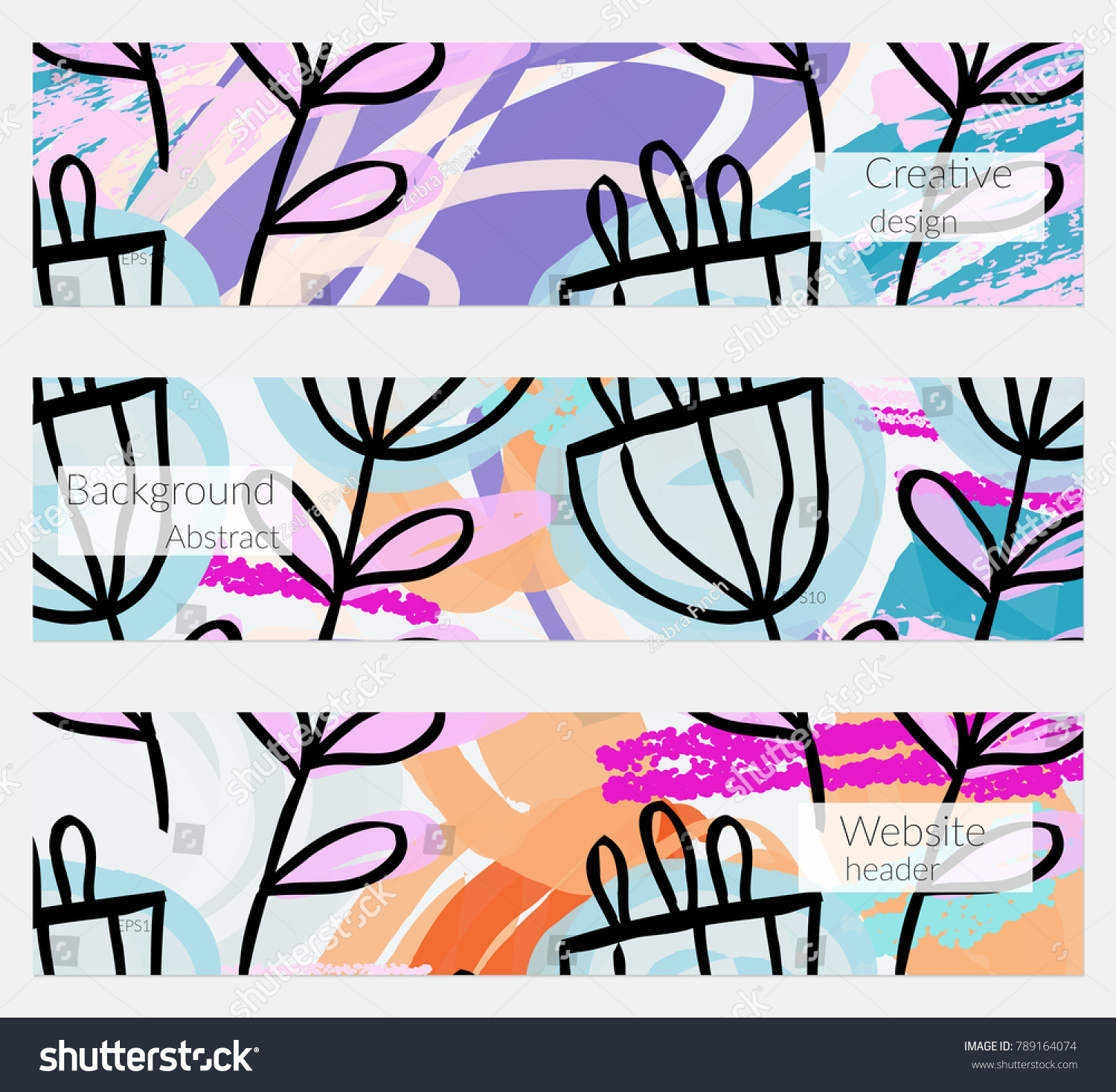 Hand Drawn Creative Universal Banner Set Stock Vector (Royalty Free