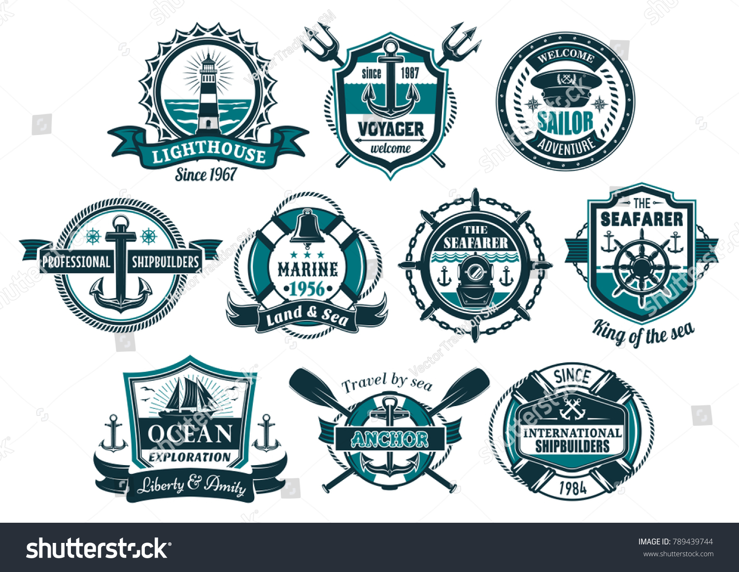 Sea Anchor Boat Helm Nautical Badge Stock Vector (Royalty Free ...