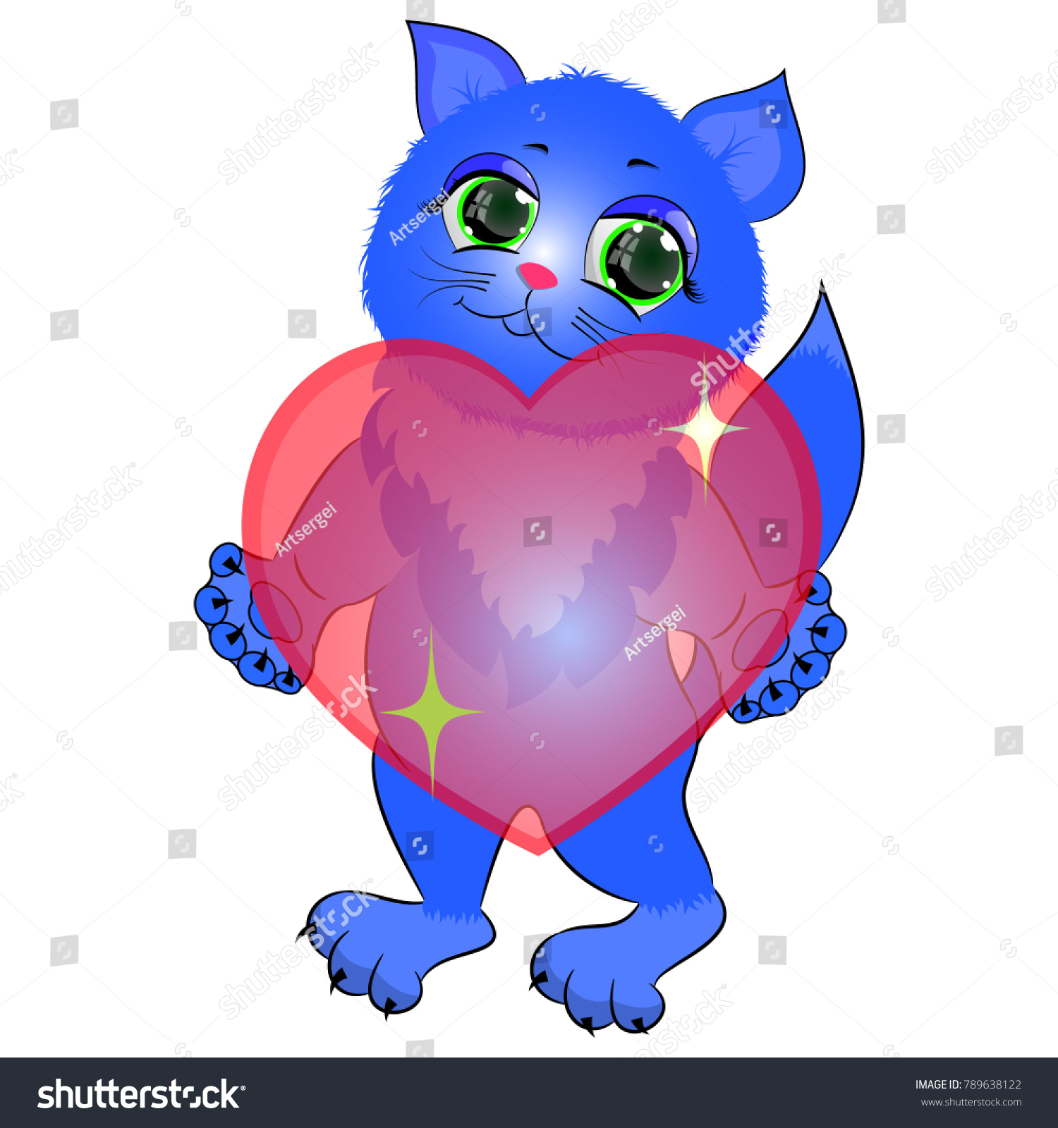 Cute Cat Heartcartoon Vector Illustration Valentines Stock Vector ...