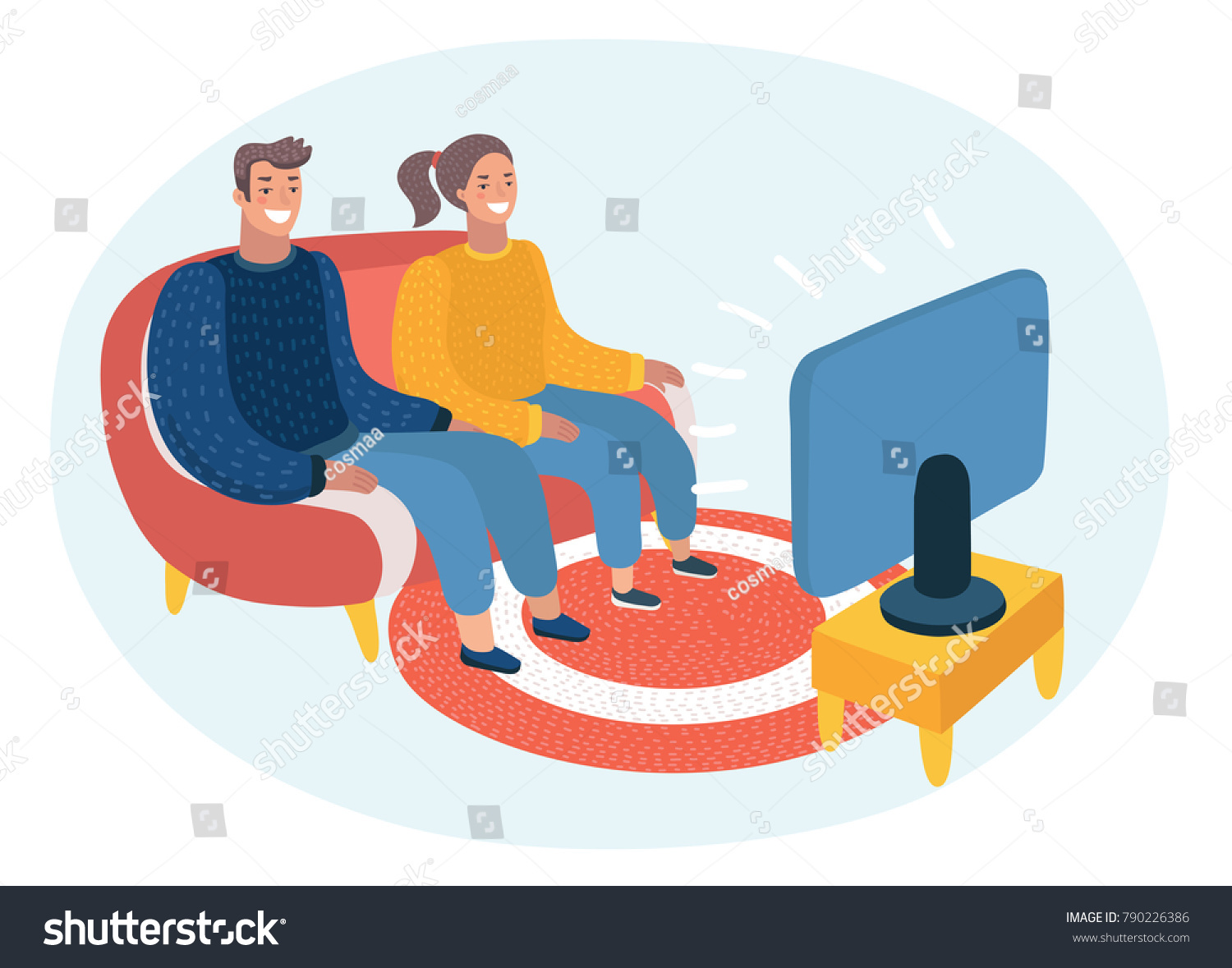 Vector Cartoon Illustration Happy Couple Watching Stock Vector (Royalty ...