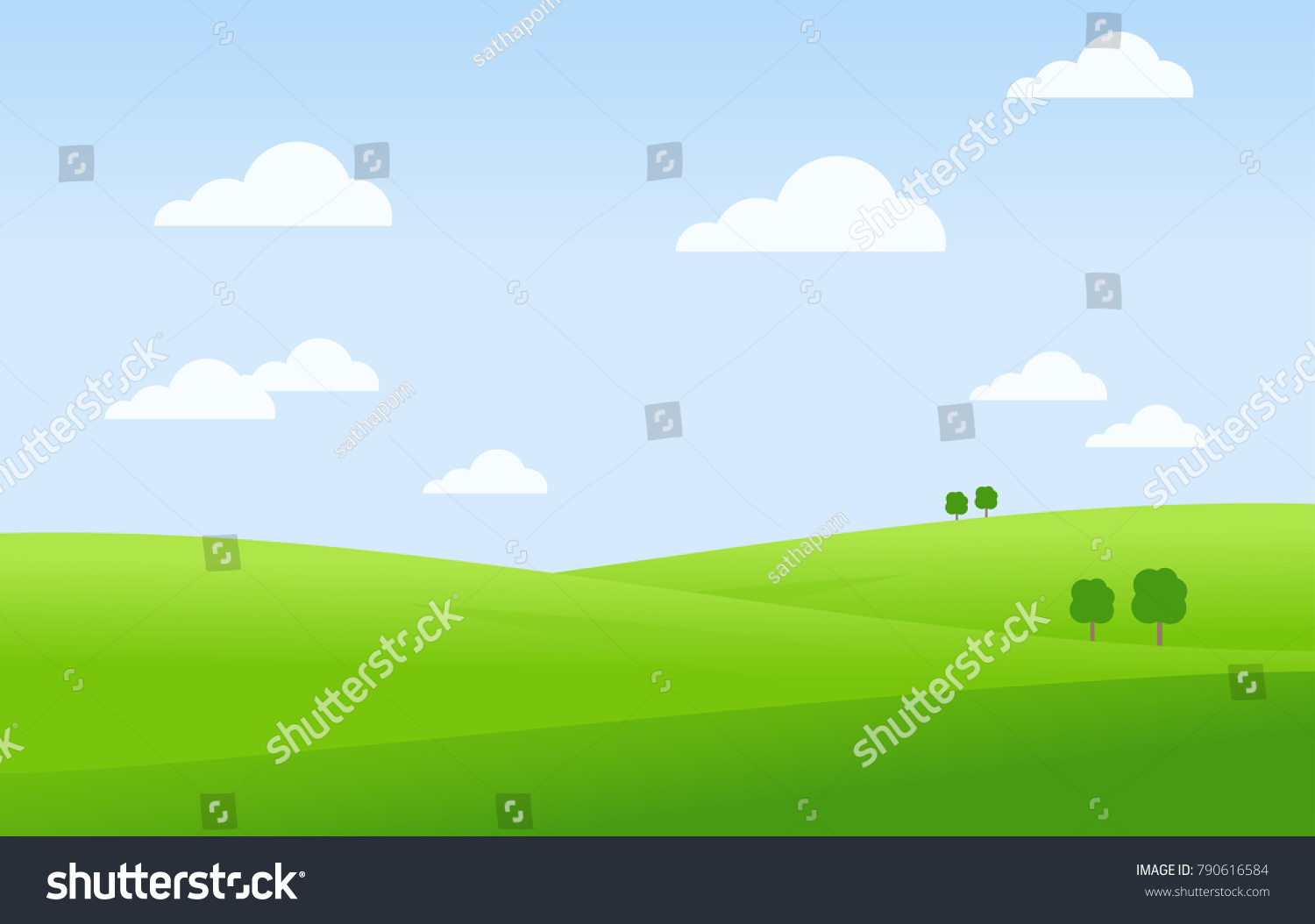 Green Landscape Blue Sky Vector Stock Vector (Royalty Free) 790616584 ...