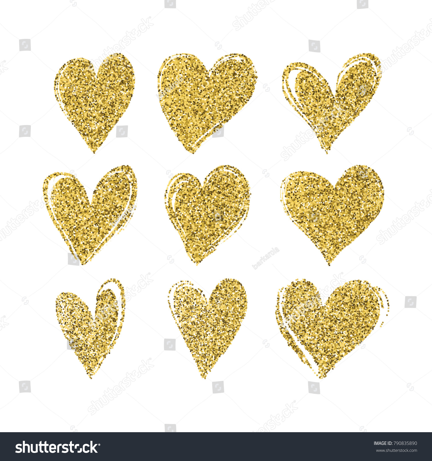 Set Hand Drawn Hearts Golden Glitter Stock Vector (Royalty Free ...