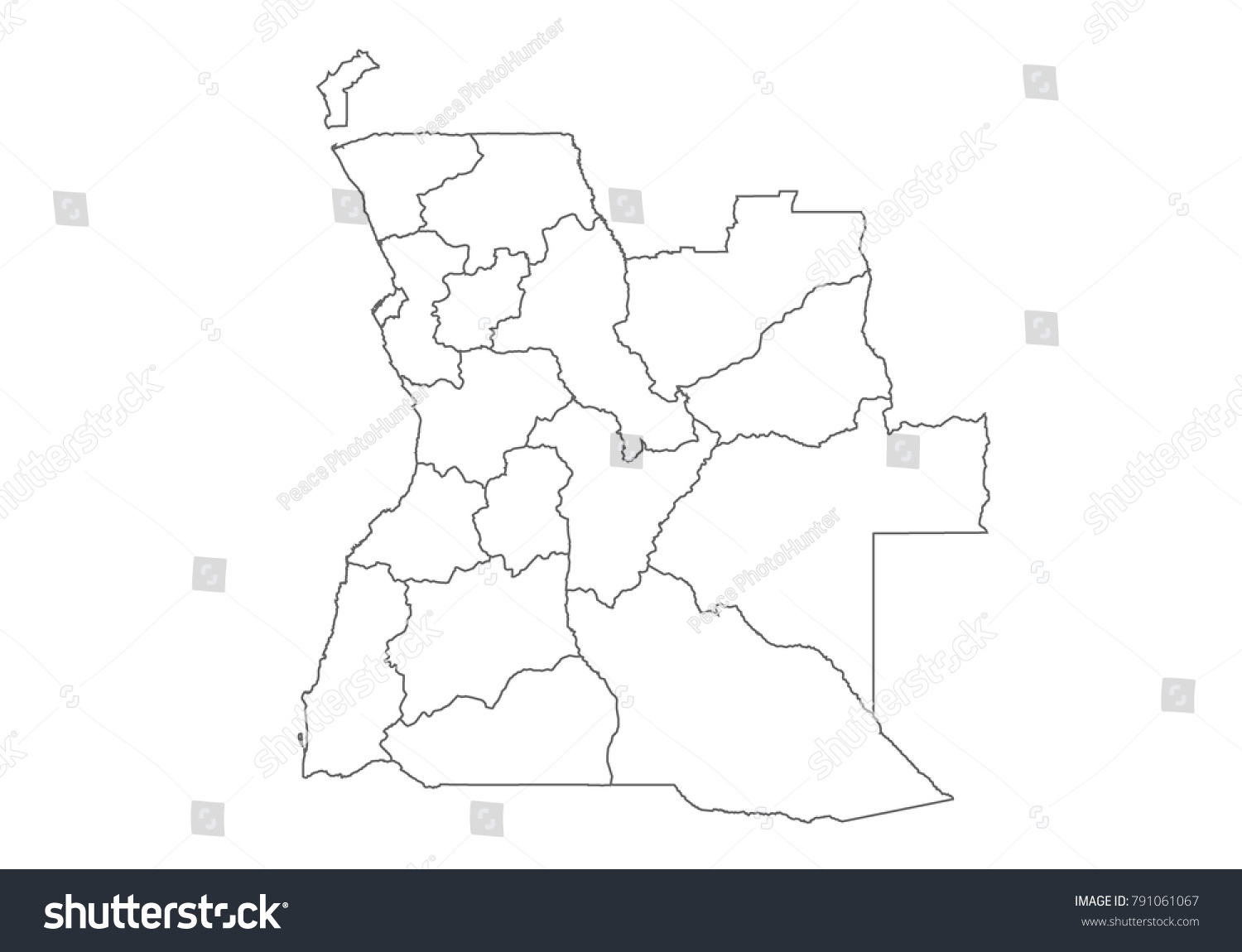 Angola Map Country Borders Thin Black Stock Vector (Royalty Free ...