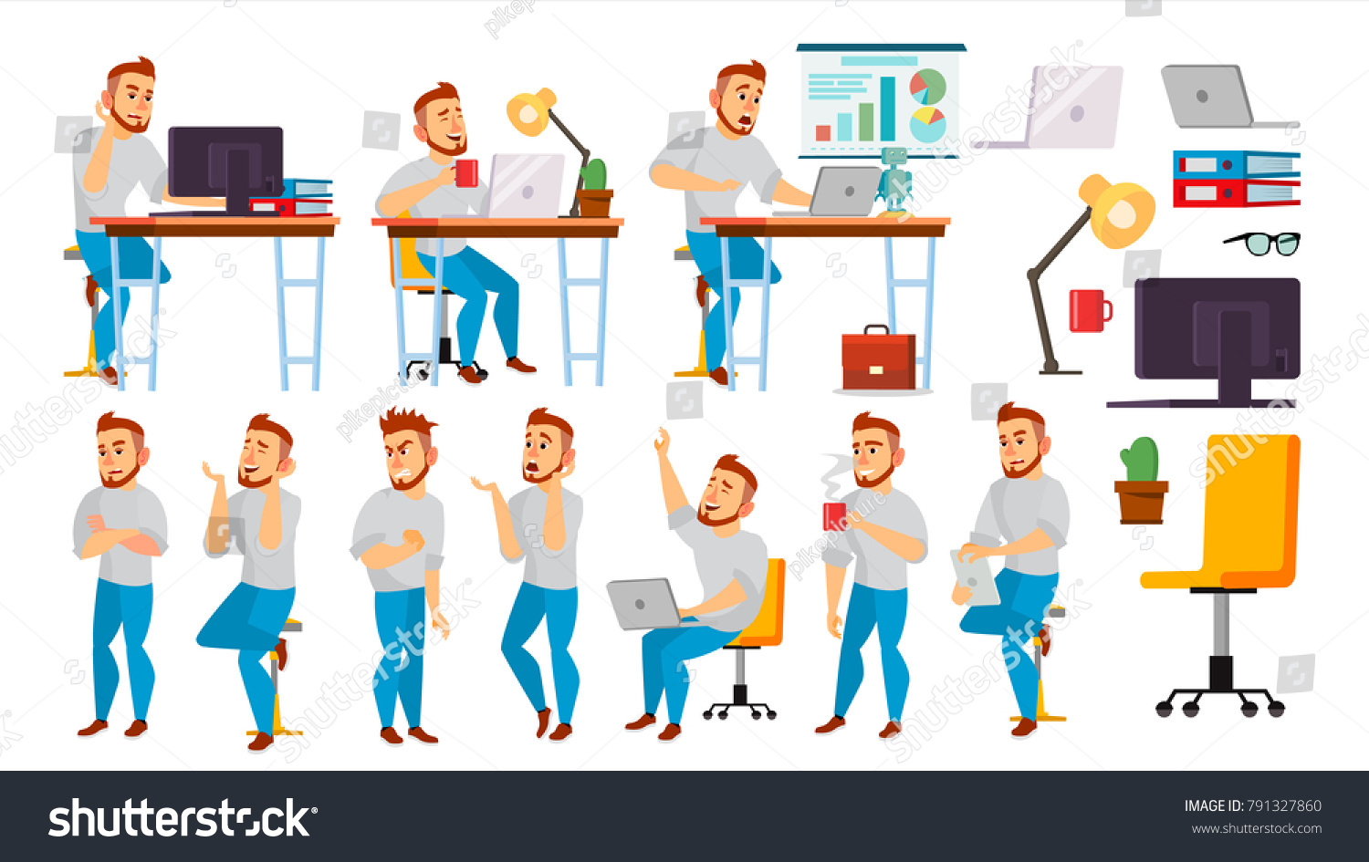 Business Character Working Male Environment Process Stock Illustration ...