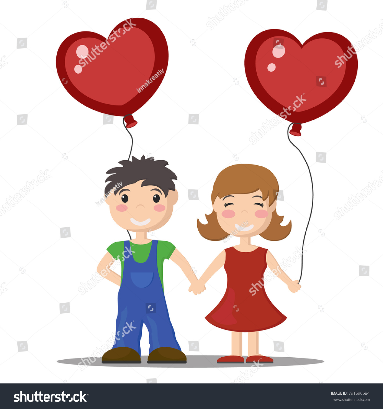 Boy Girl Holding Hands Holding Balloons Stock Vector (Royalty Free ...