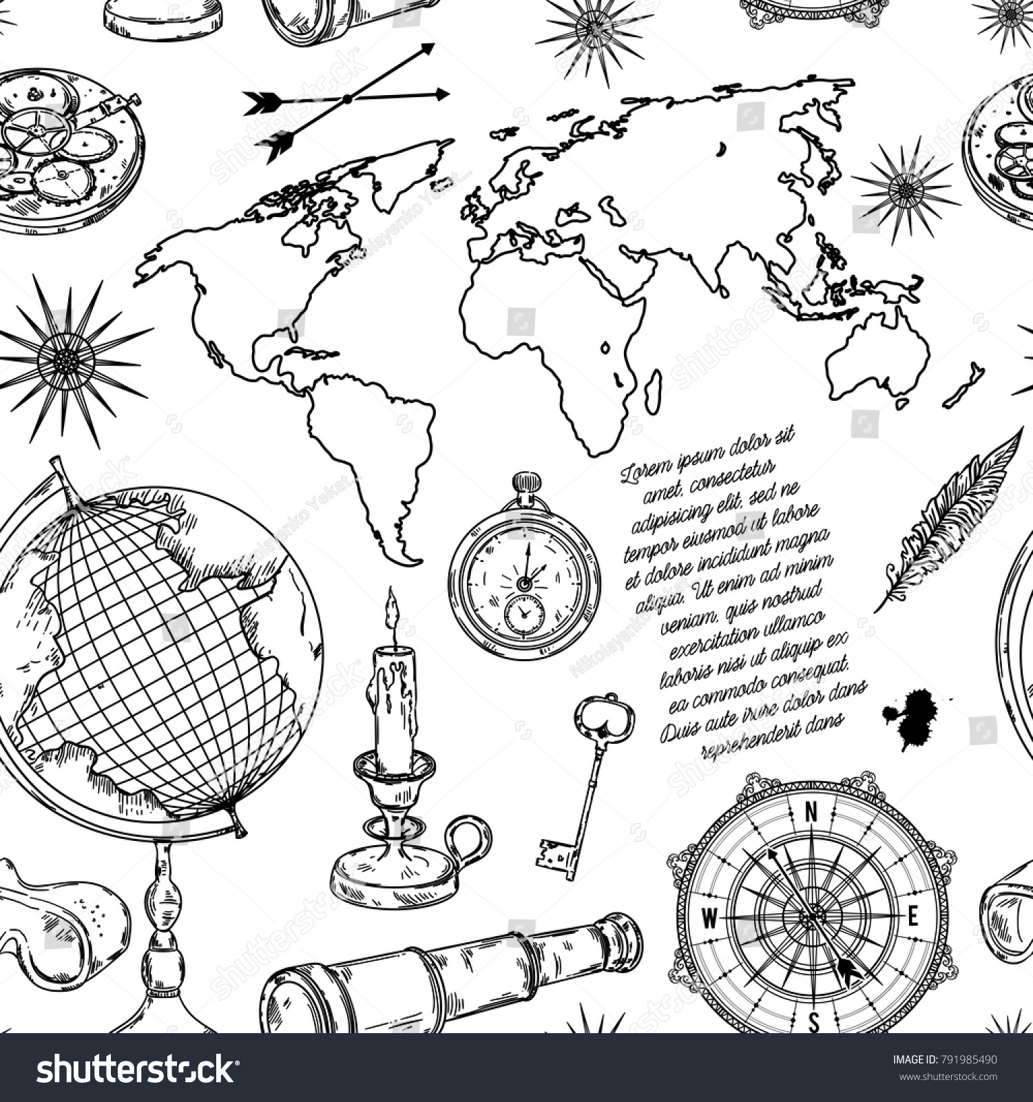 Seamless Pattern Globe Compass World Map Stock Vector Royalty Free 791985490 Shutterstock 8224