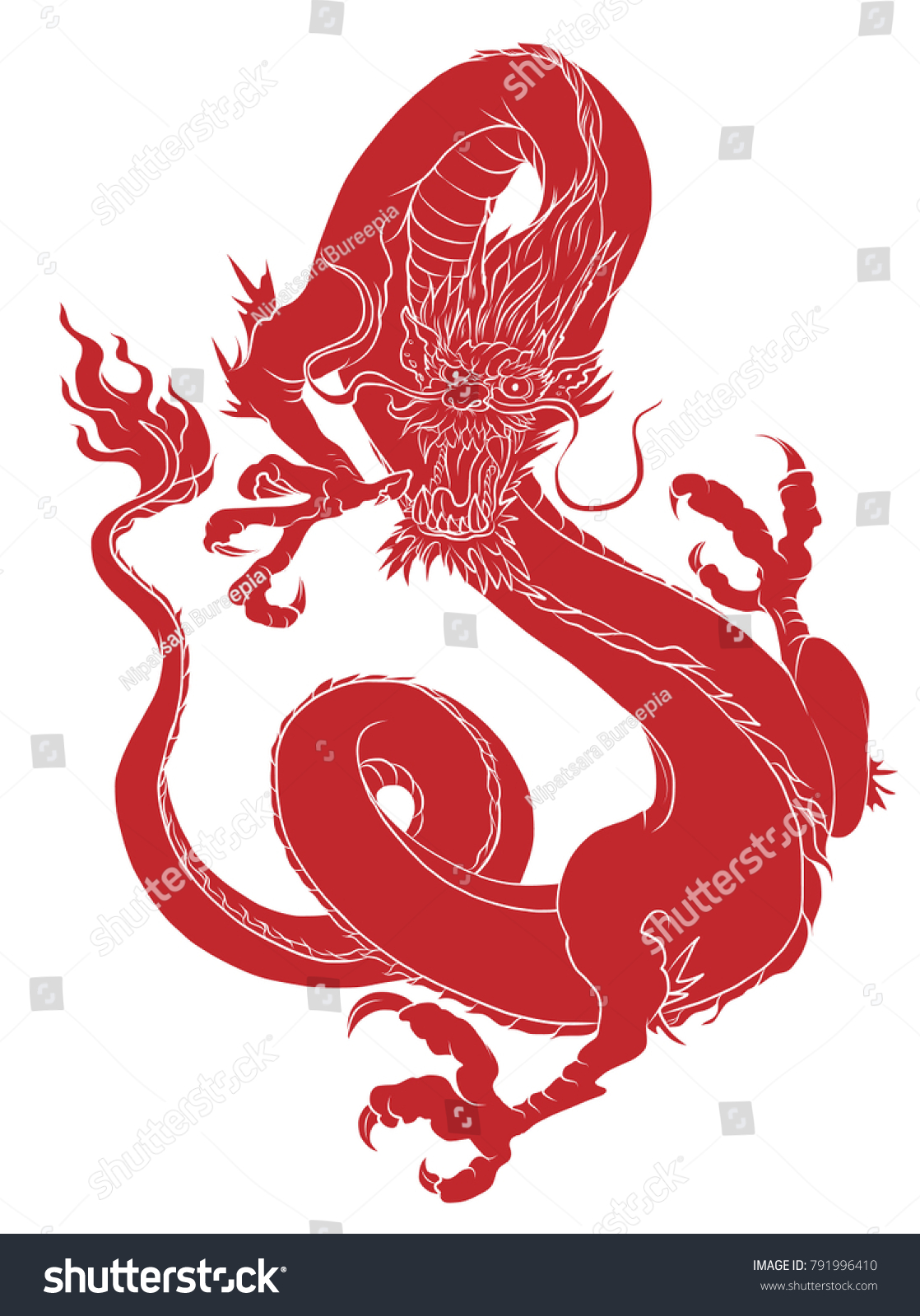 Red Dragon Silhouette On White Backgroundchinese Stock Vector (Royalty ...