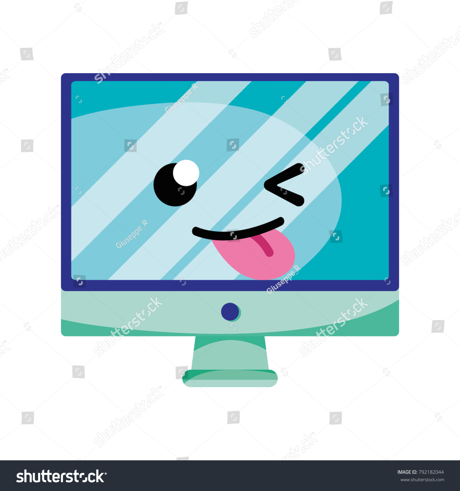 Funny Computer Screen Kawaii Cartoon Stock Vector (Royalty Free ...