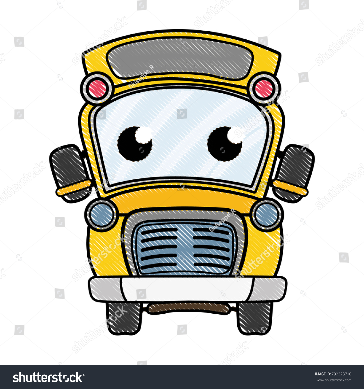 Grated Cute Tender School Bus Kawaii: стоковая векторная графика (без лицен...
