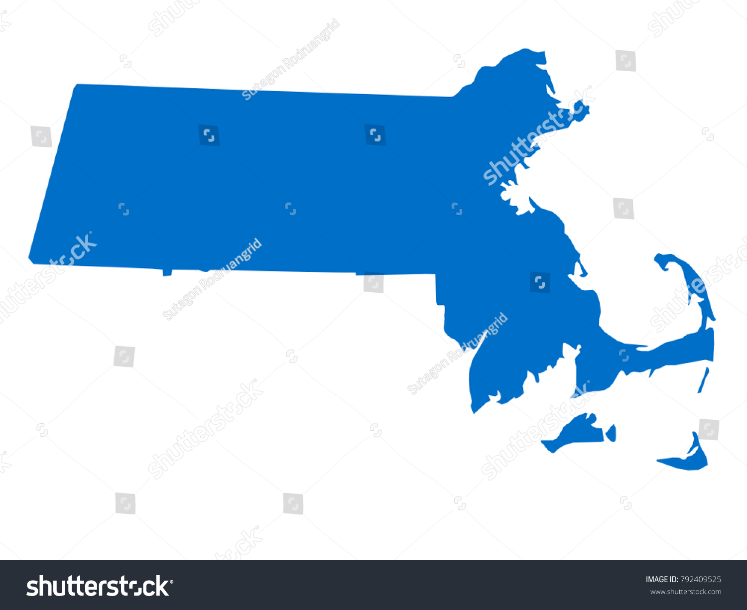 Massachusetts Map Sky Blue Tone Vector Stock Vector (royalty Free 