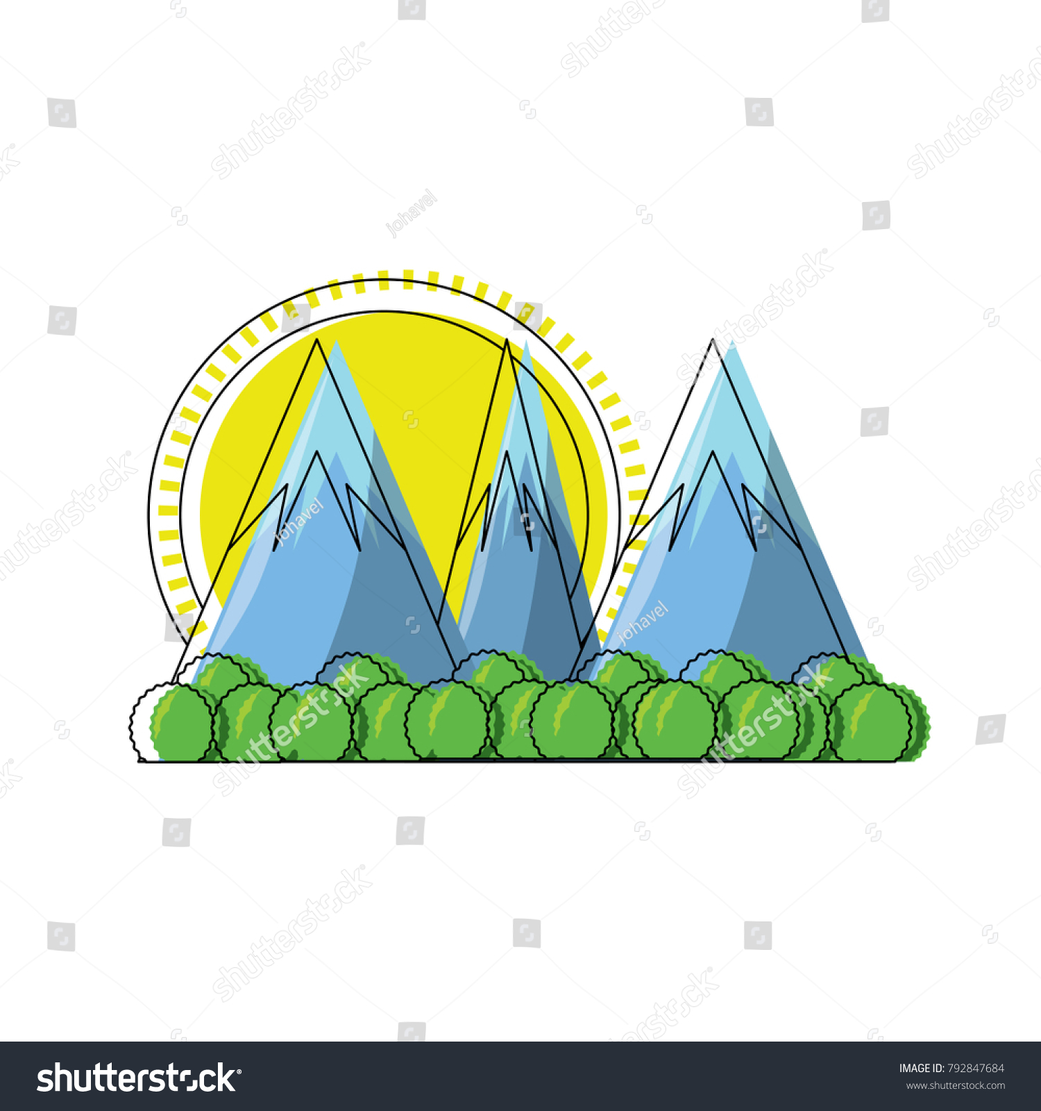 Cartoon Alps Landscape Stock Vector (Royalty Free) 792847684 | Shutterstock