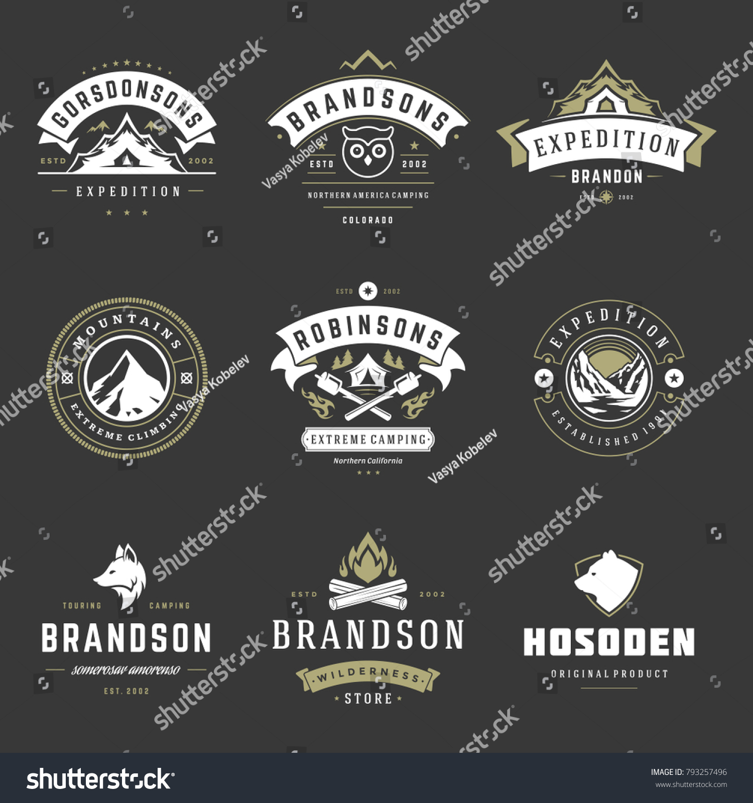 Camping Logos Templates Vector Design Elements Stock Vector (Royalty ...