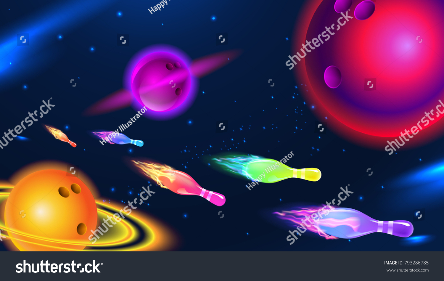 Vector Illustration Cosmic Bowling Planet Space Stock Vector (Royalty ...