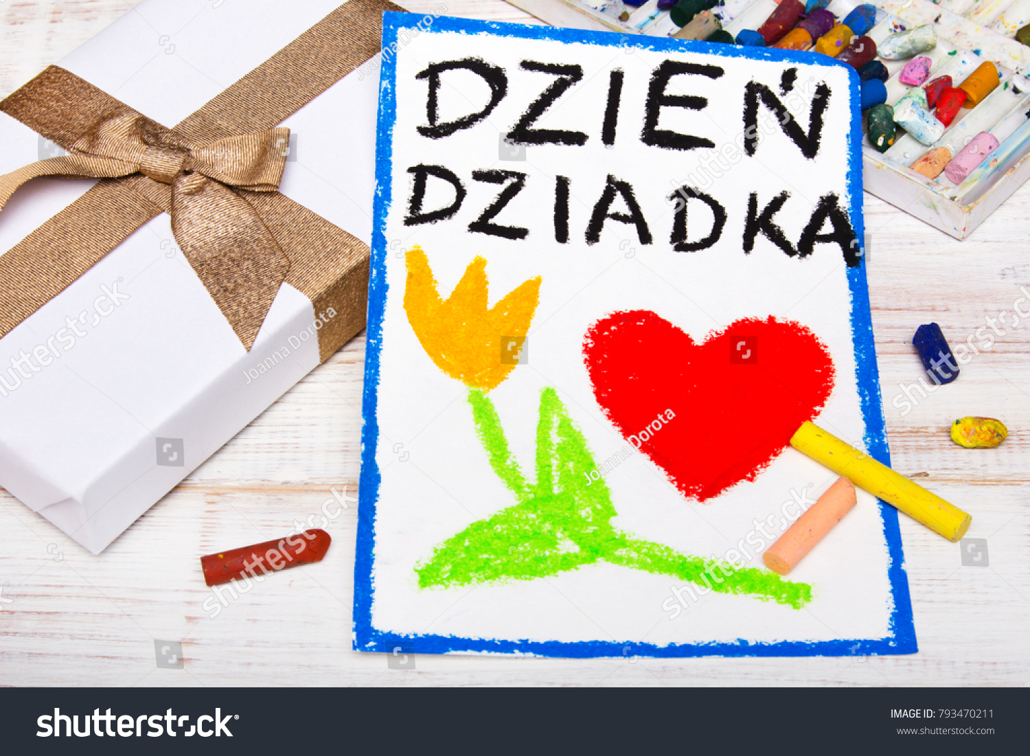 Stock Photo Polish Grandfather S Day Card With Words Grandfather S Day Colorful Hand Drawing Crayons And 793470211 