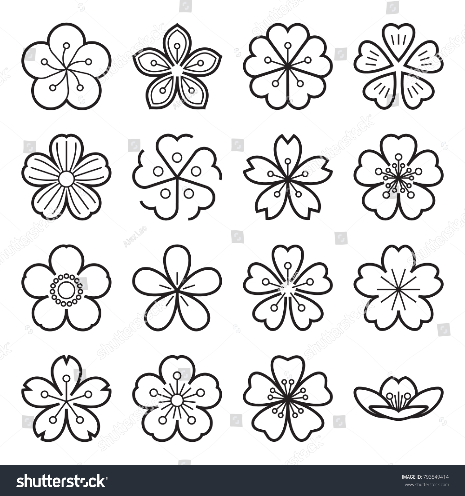 Blossom Icons Sakura Icons Collection 16 Stock Vector (Royalty Free ...