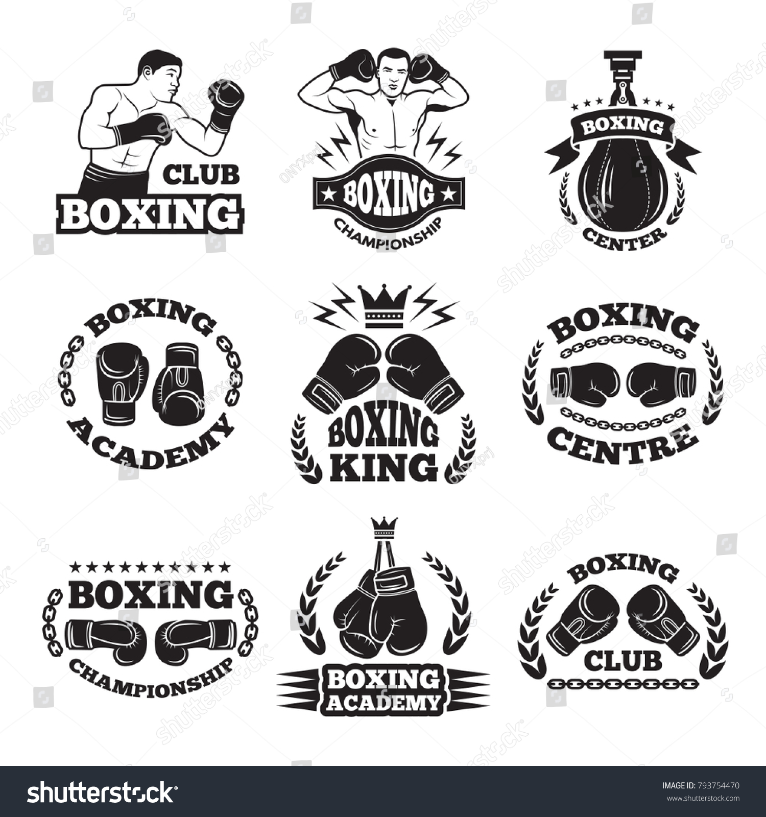 Boxing Club Mma Fighting Labels Monochrome Stock Vector (Royalty Free ...